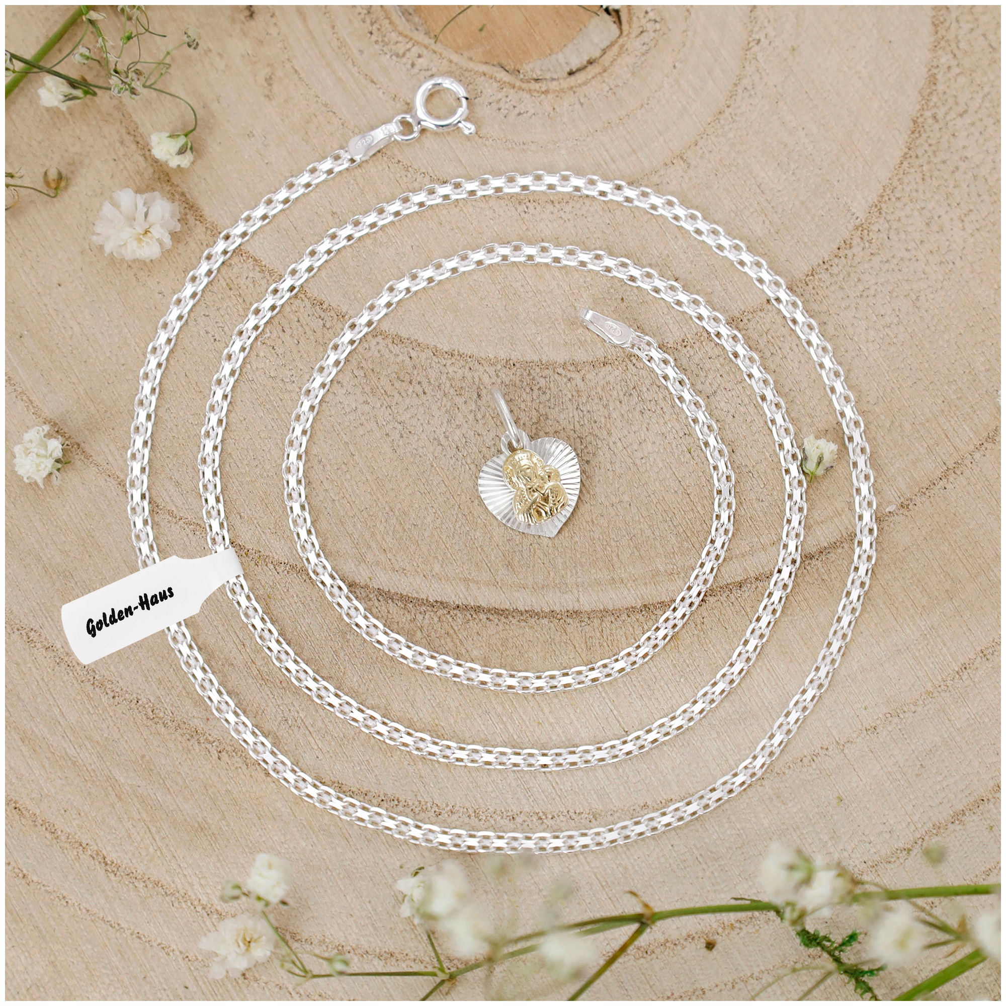 SREBRNY ŁAŃCUSZEK + MEDALIK MATKA BOSKA CZĘSTOCHOWSKA 925 / DLA DZIEWCZYNKI Marka Golden Haus