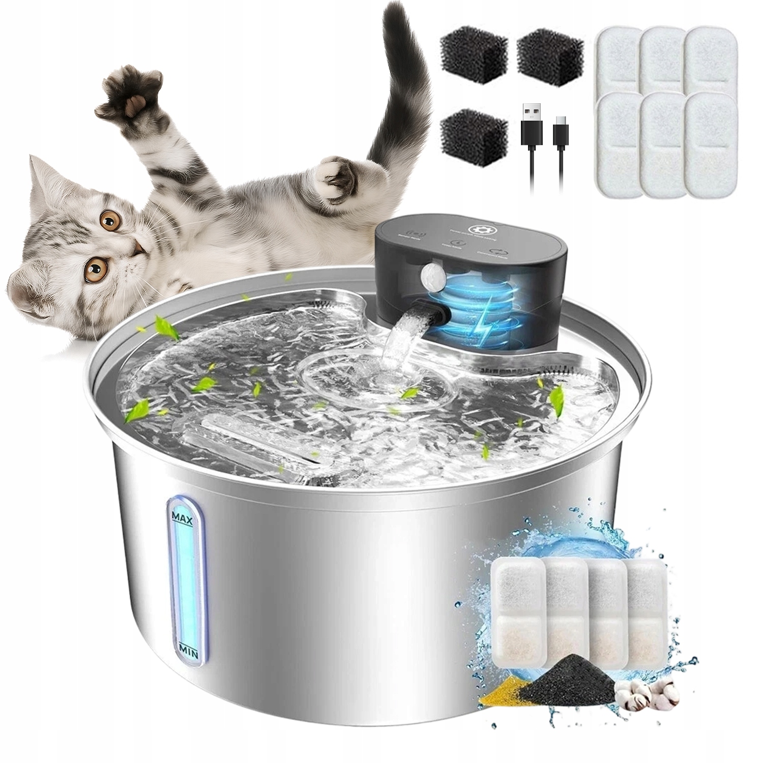 Fontána Napáječka Pro Kočky Psa S Transduktorem, Velká Nádržka Na Vodu