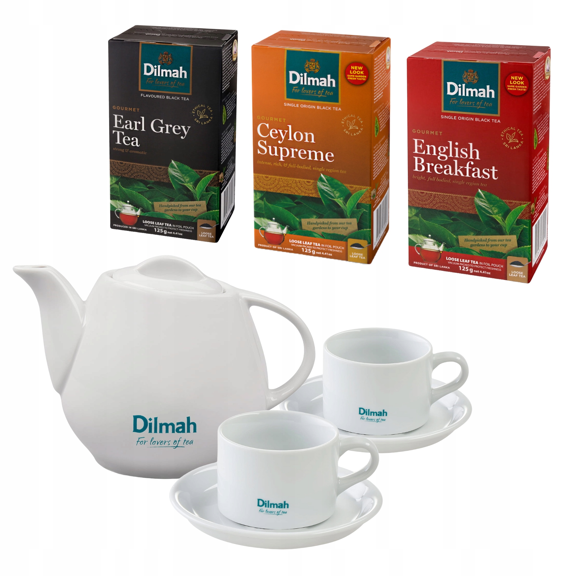 Zestaw 3x Herbata Czarna Dilmah Liściasta Sypka Czajniczek i Filiżanki