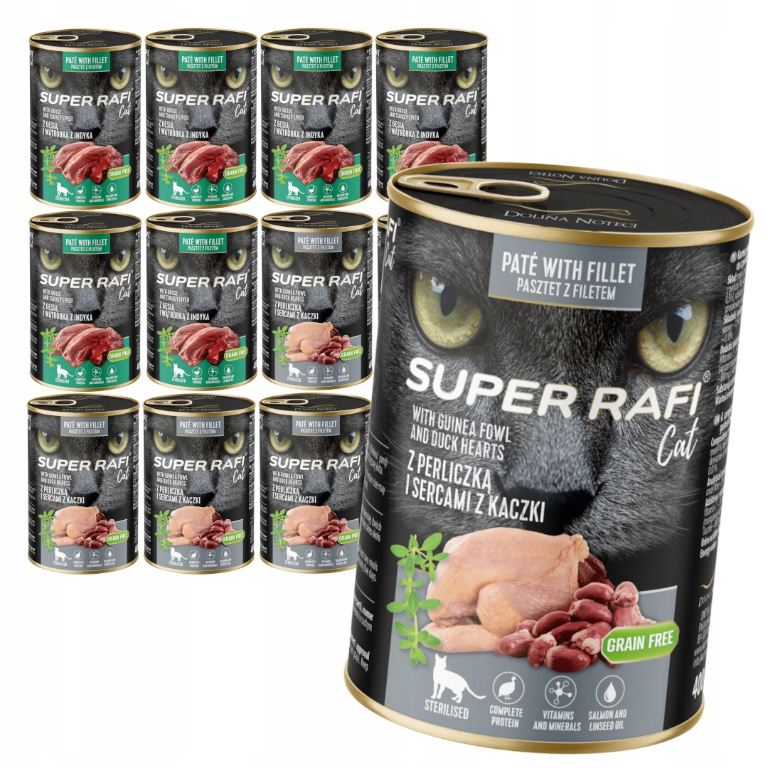 Levně Rafi Cat 12x400g Vlhké Krmivo pro sterilizované kočky Mix 2 příchutí
