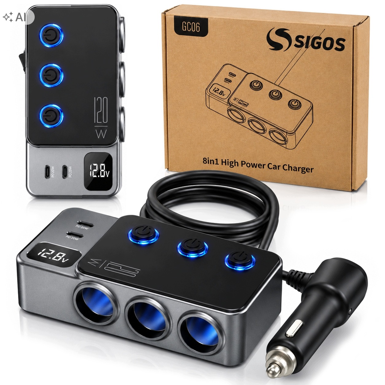 Rozdzielacz Gniazda Zapalniczki Samochodowej 12V 24V Usb C Ładowarka 120W