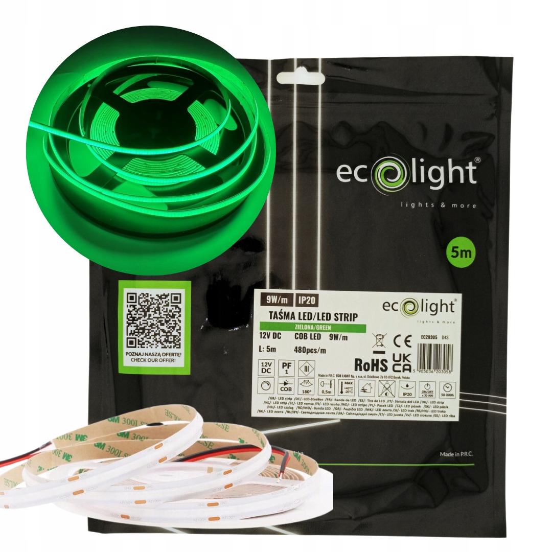 Taśma LED COB 5M 12V NEON 45W IP20 ZIELONA