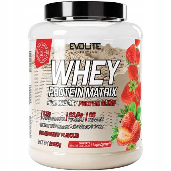 Evolite Whey Protein Matrix – bílkoviny 4 frakce enzymy 2000 g jahoda