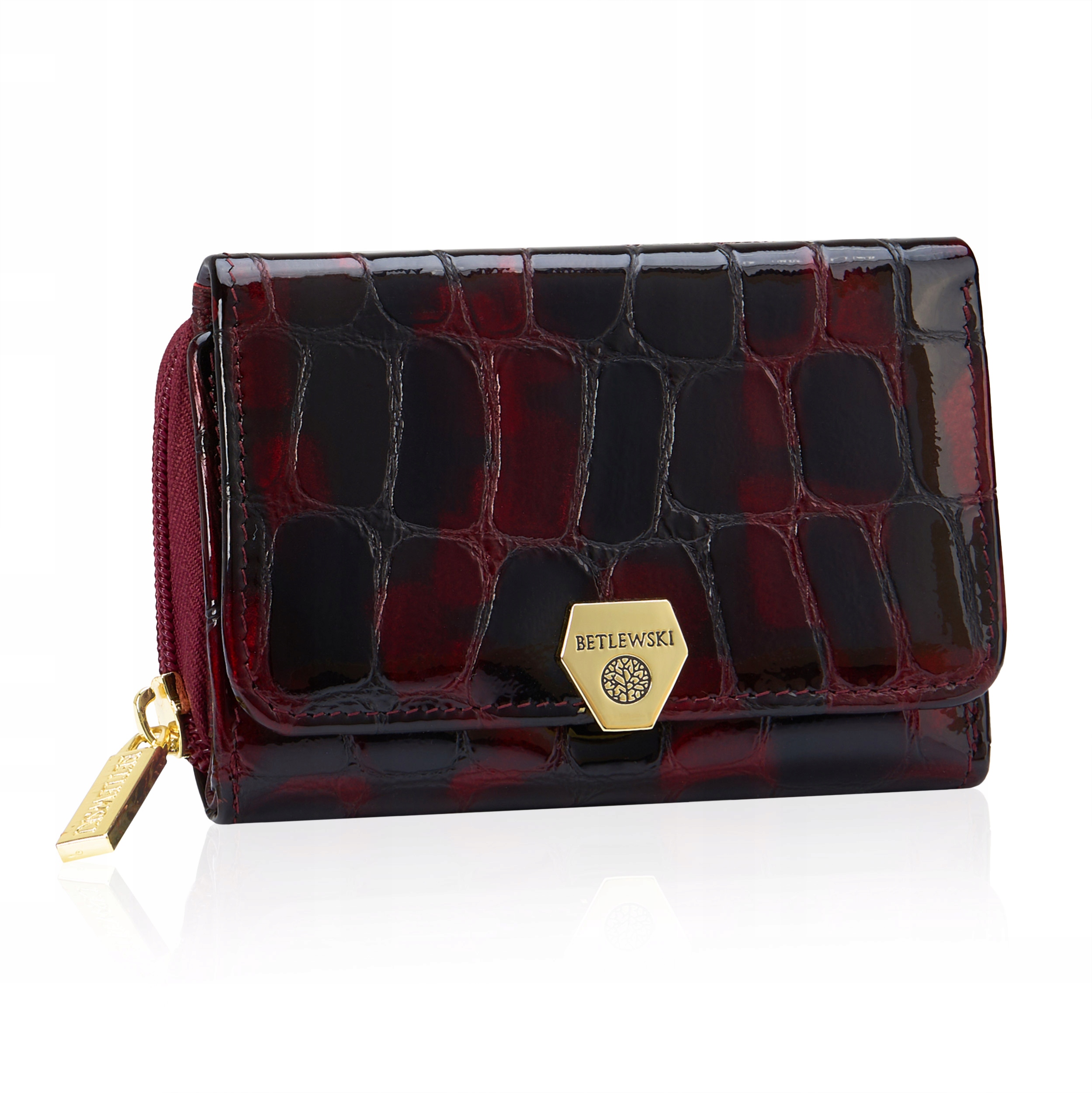 Betlewski Dámská kožená peněženka malá lakovaná elegantní jako dárek
