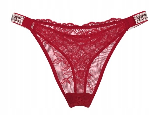 Tanga s zirkony Victoria's Secret krajkové červené Xs