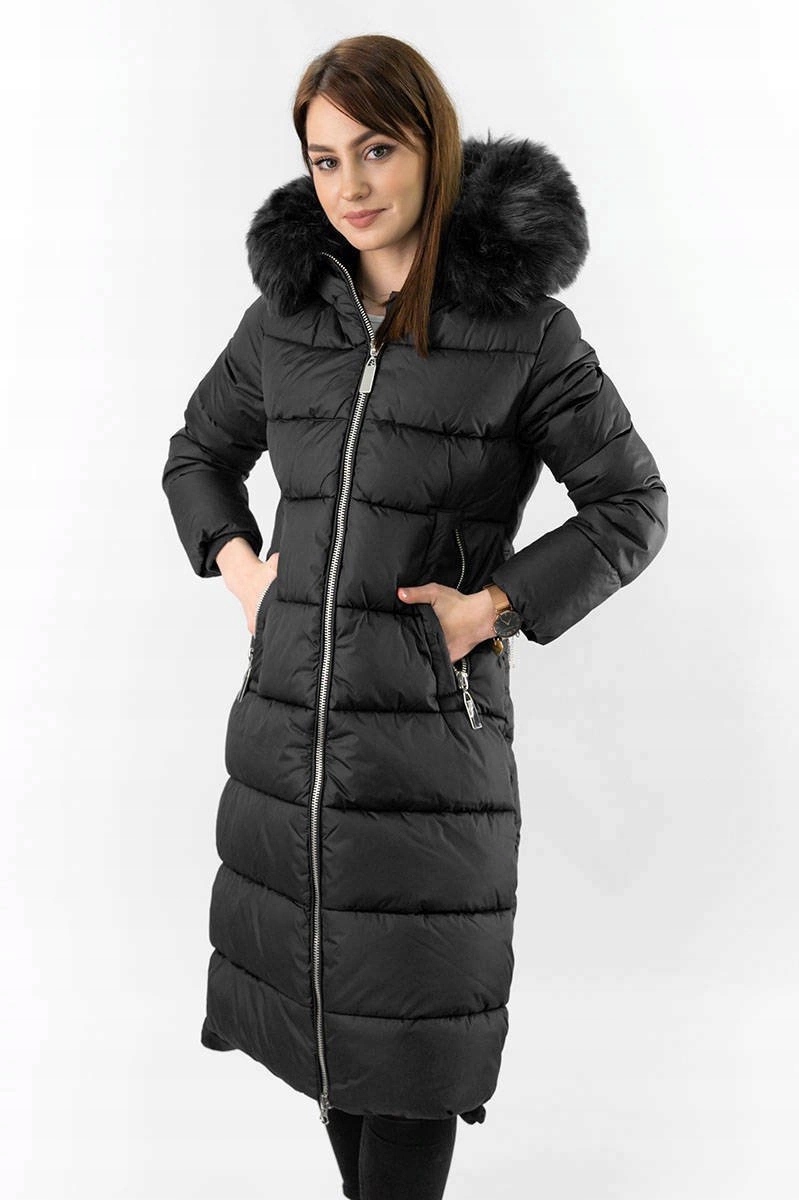 Dlouhá Bunda S Kapucí Zima 7688 Černá XL (42)