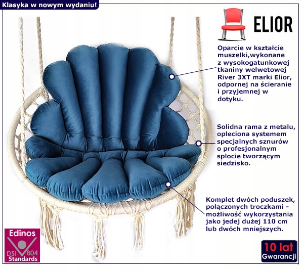 BOCIANIE GNIAZDO WISZĄCY FOTEL Z PODUSZKAMI OGRÓD Producent Elior