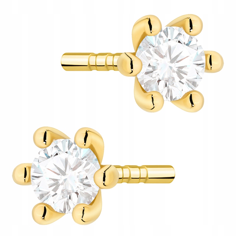 Klasické Zlaté Náušnice Dámské pr. 585 na tyč s diamanty 0,16 ct 14k