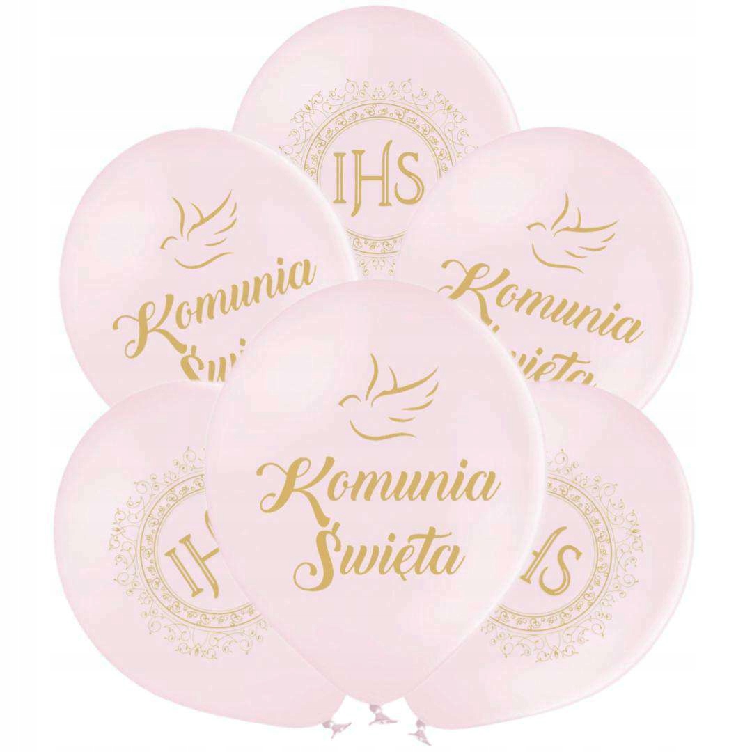 BALONY komunijne różowe KOMUNIA ŚWIĘTA ihs x6