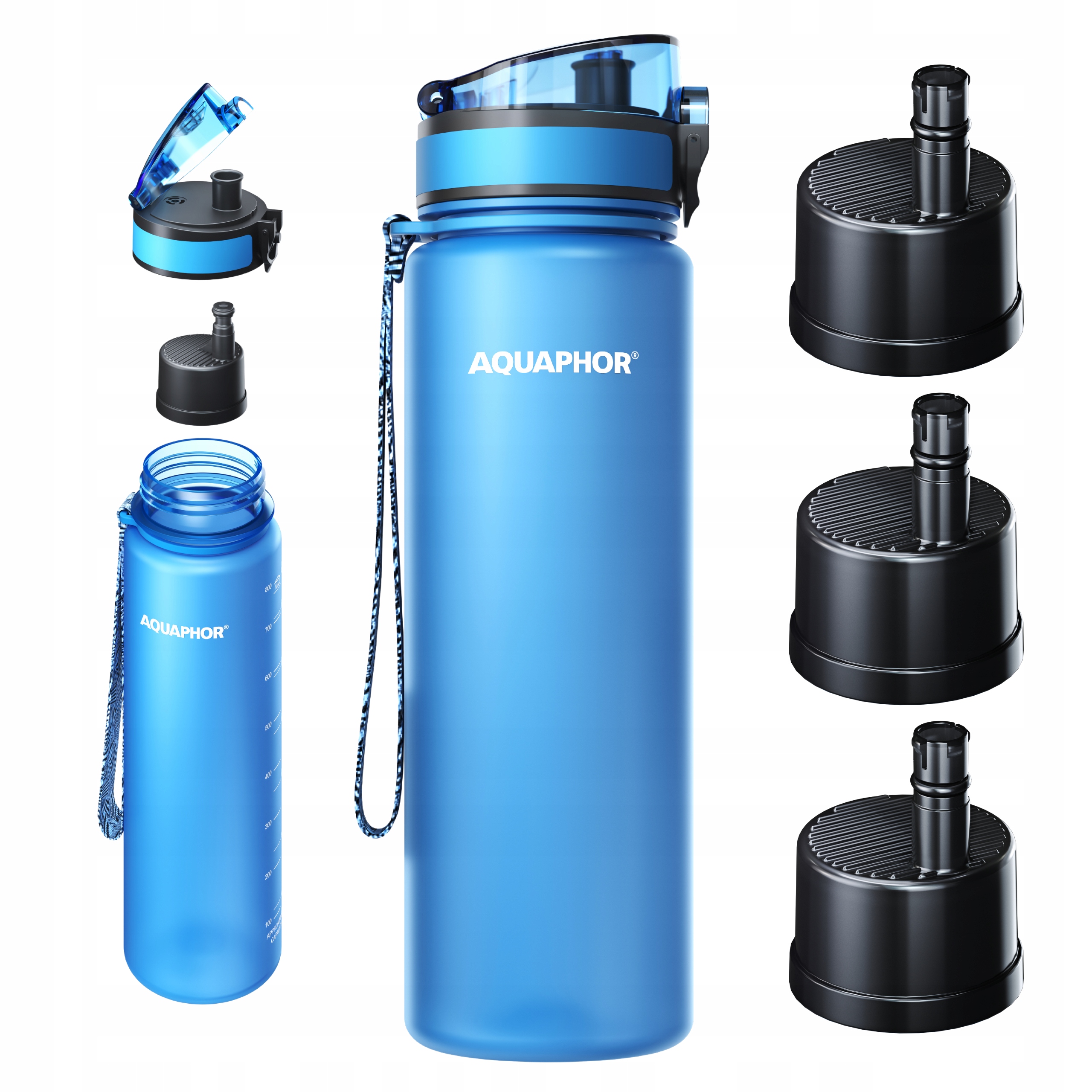 Butelka Filtrująca Filtr Bidon Aquaphor City 800 ml Niebieska 3 Wkłady