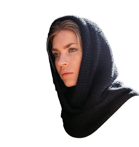 Černý Módní vlněný nákrčník kukla balaclava kapuce 100% Merino Loman