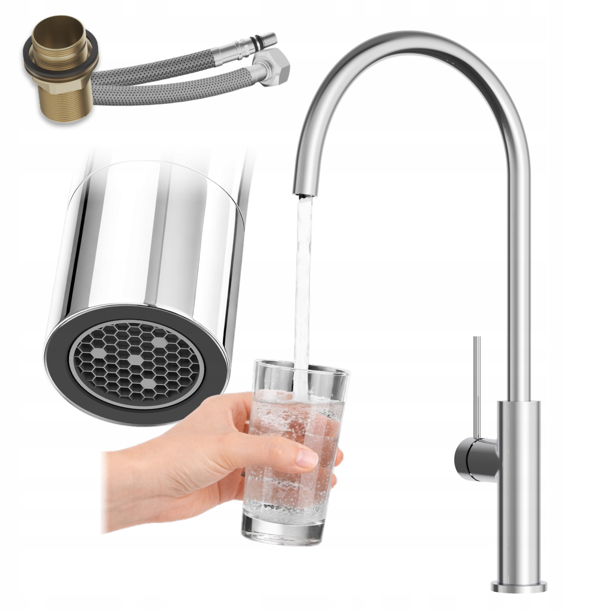 Kuchyňská baterie Kran Chrom Otočný stojanový výtok Prestige Slim Premium