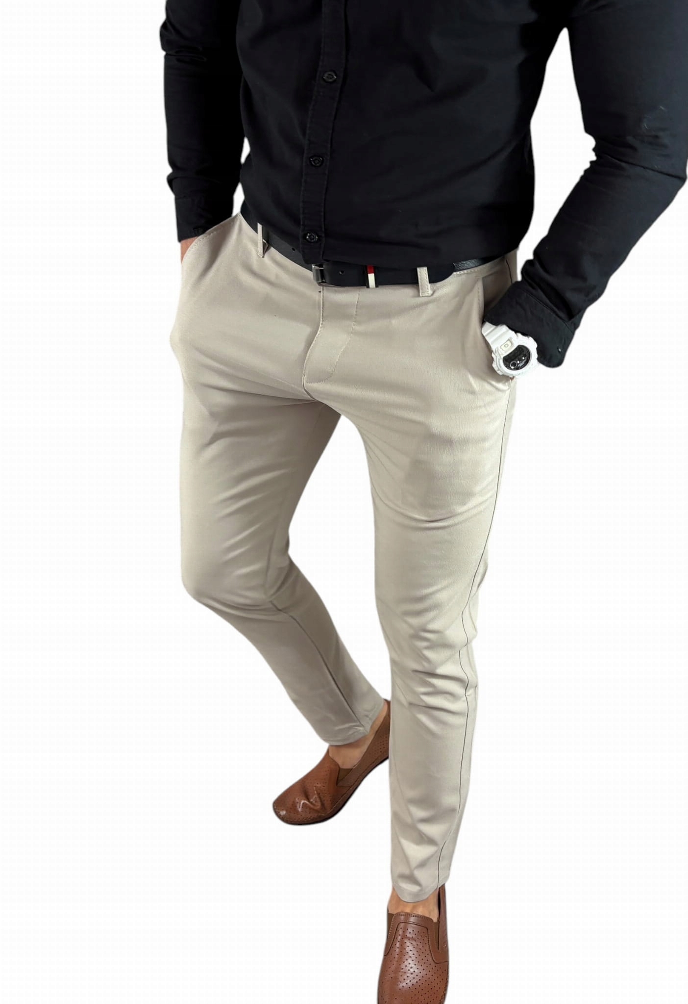 Dámské slim chino kalhoty hladké béžové DJ013 W36