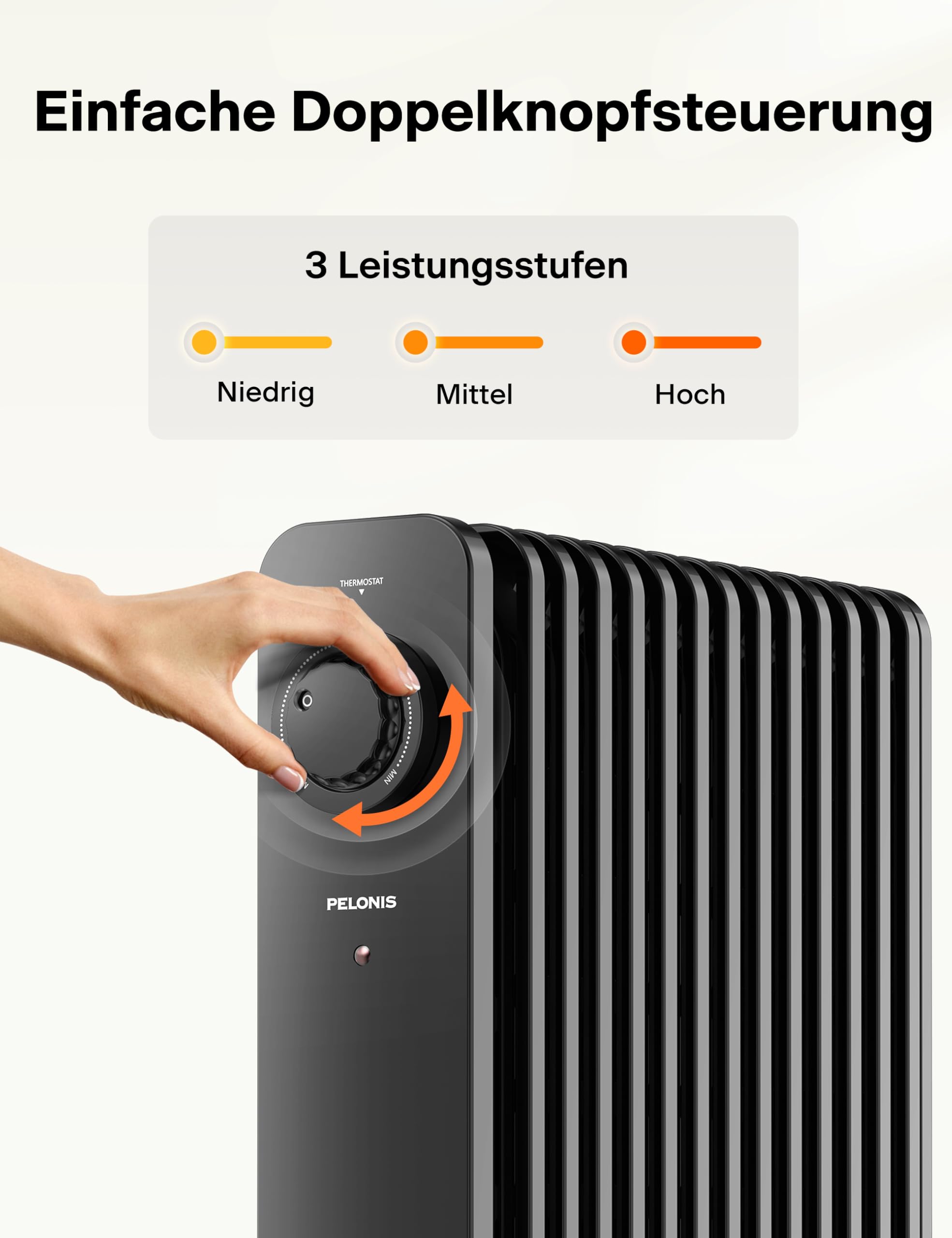 PELONIS Grzejnik Olejowy 2500W, Termostat, Ochrona Przed Przegrzaniem — miniatura 5