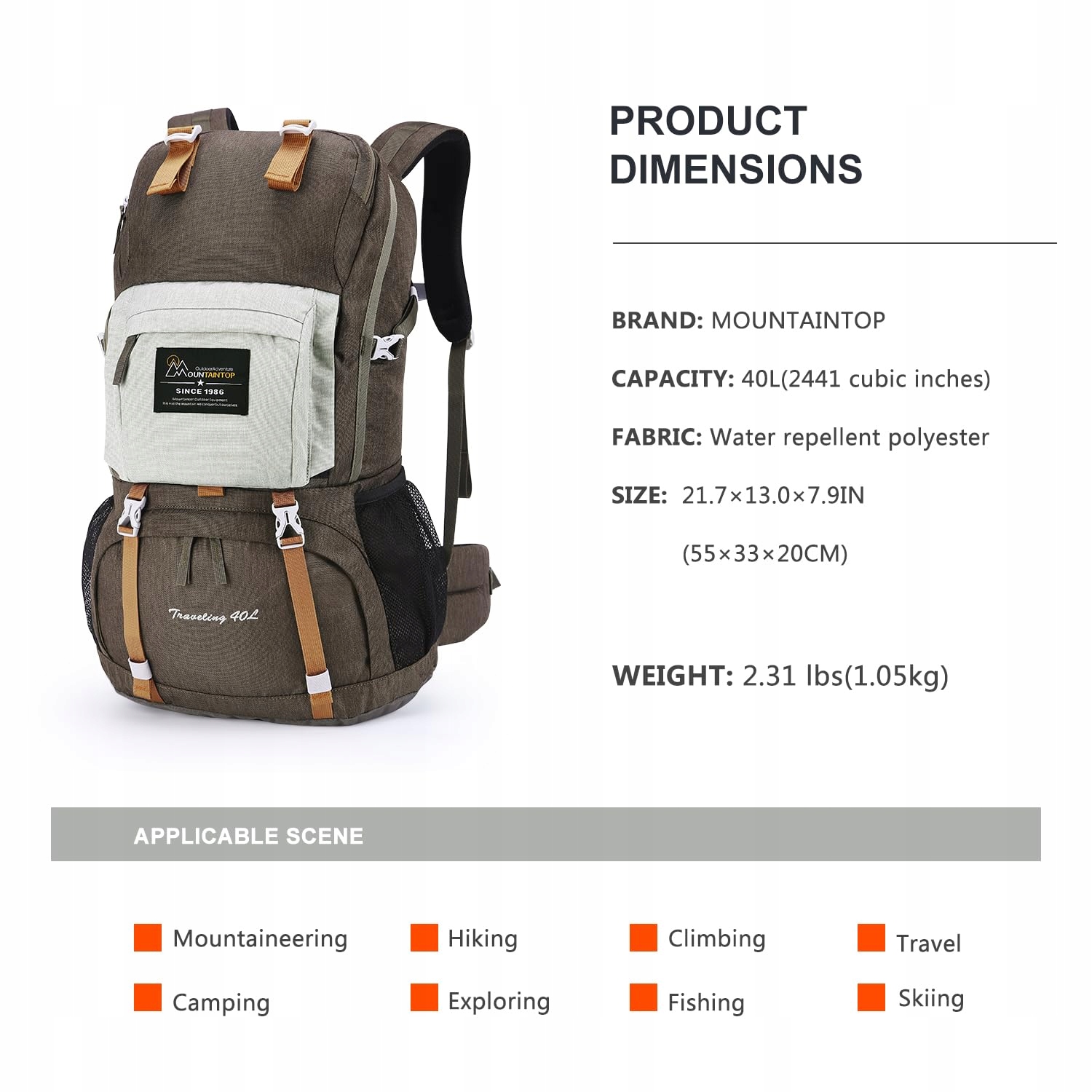 MOUNTAINTOP Plecak Trekkingowy 40L Dla Mężczyzn i Kobiet — miniatura 2