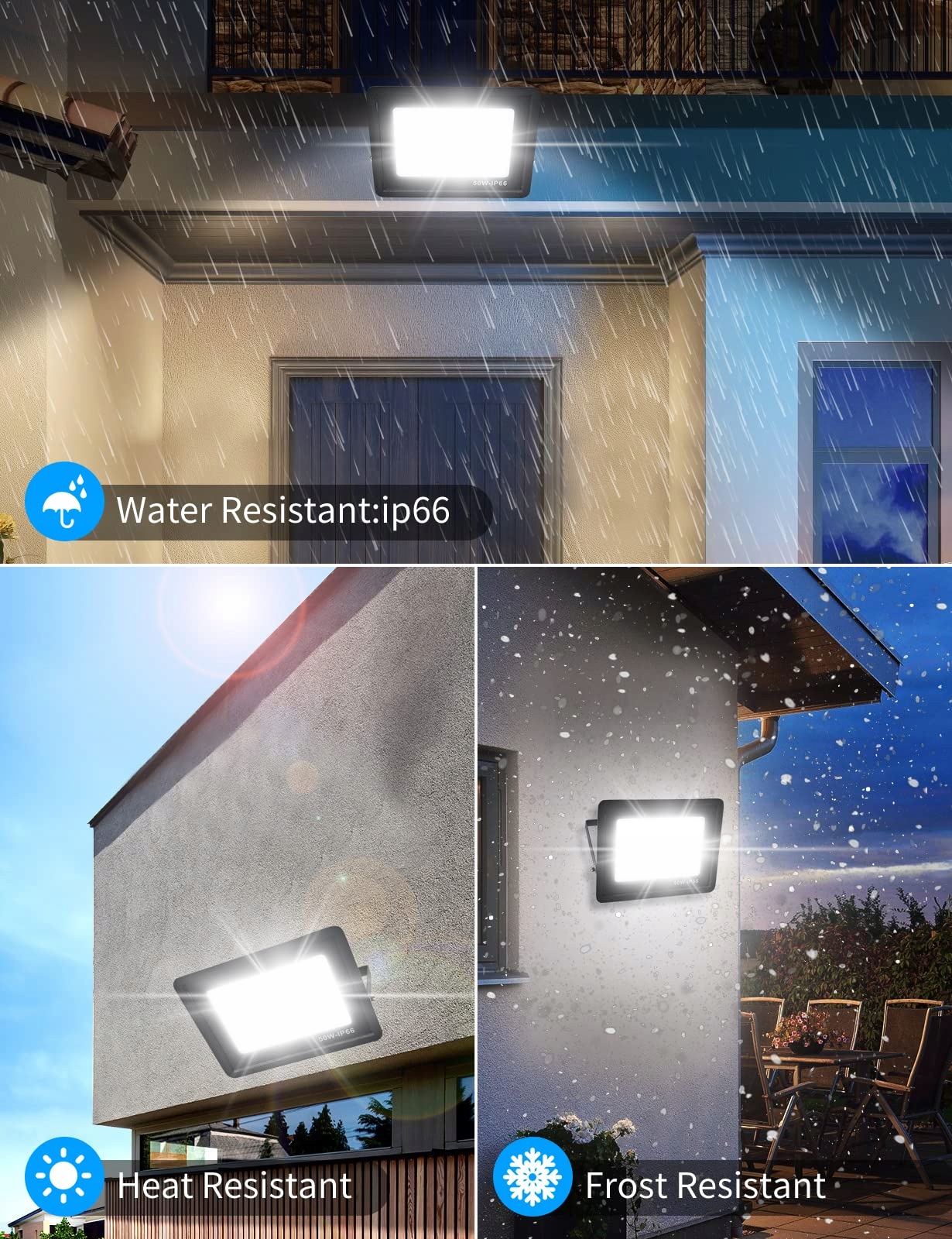 TREOIR LED Reflektor Zewnętrzny 50W 5000LM Ciepły Biały IP66 Wodoodporny — miniatura 3