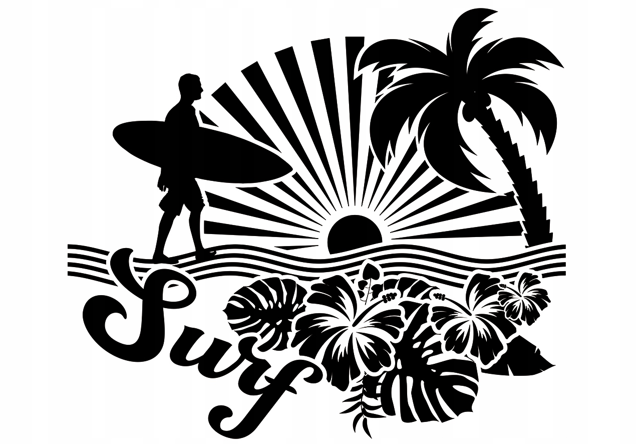 Nálepka Grafika pro karavan Palmy Západ Slunce Surf Surfing 94x81