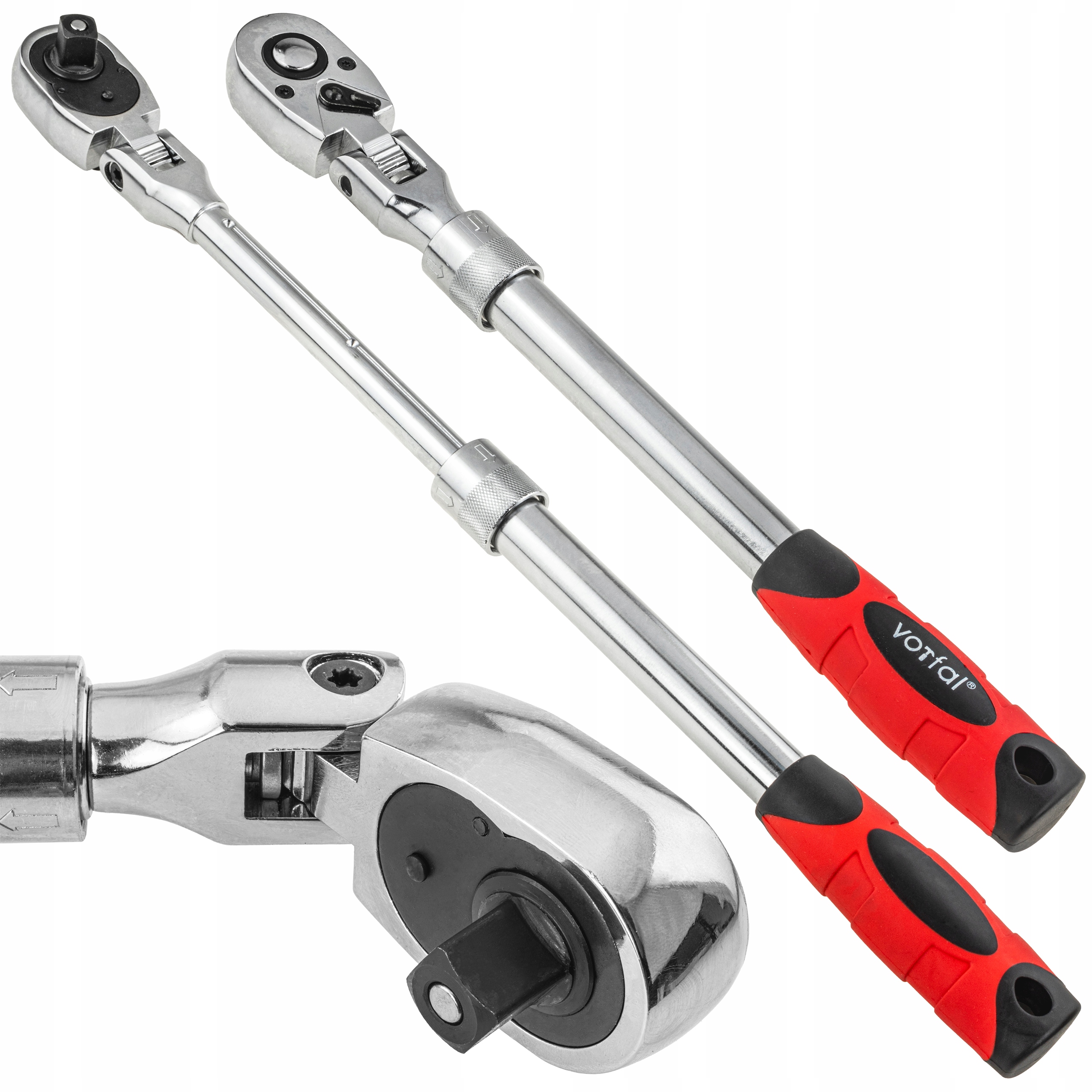 Grzechotka Teleskopowa Łamana 1/2" 305-445 MM 72 Zeby Regulowana Długość