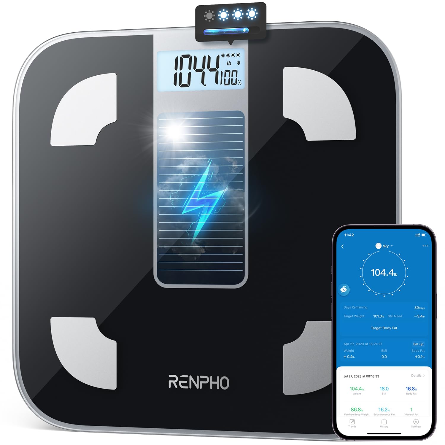 Inteligentna waga solarna RENPHO ELIS SOLAR R-A012 Bluetooth aplikacja