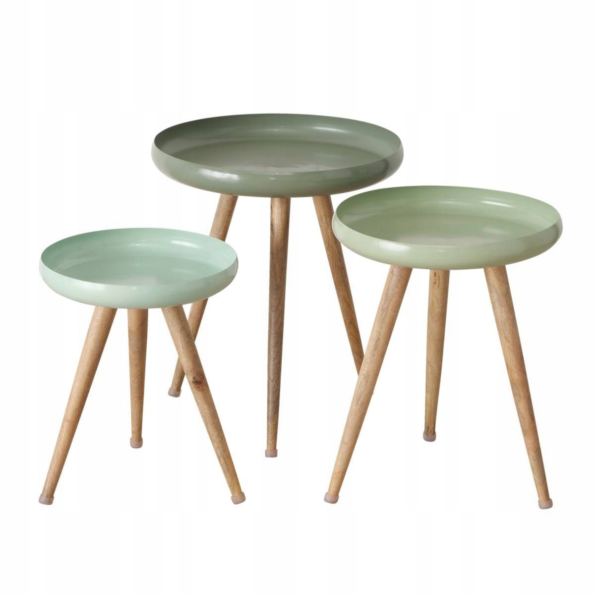Kovové konferenčné stolíky Zelené drevené nohy x3