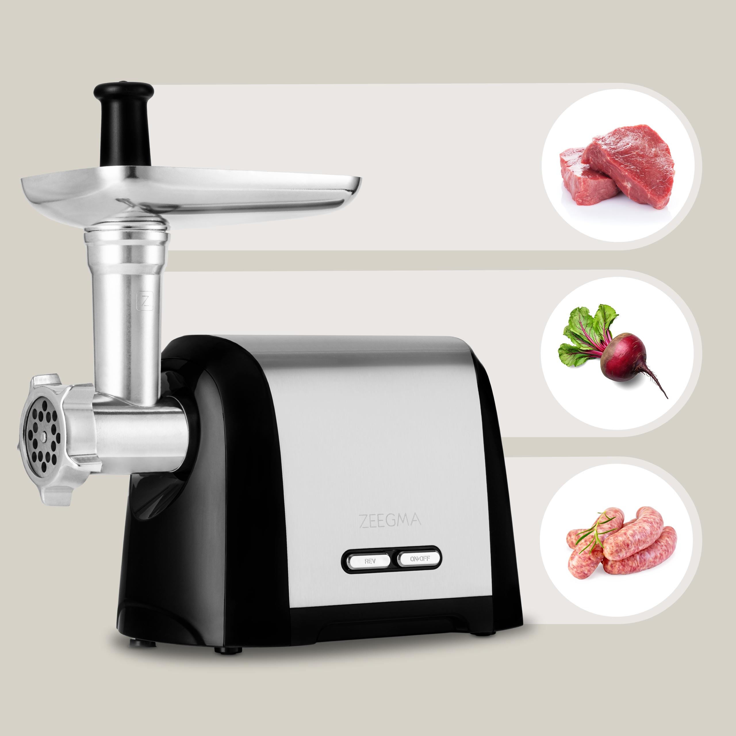SZATKOWNICA DO WARZYW ROZDRABIANIE WARZYW MIELENIE MIĘSA 4Nakładki Zeegma Przeznaczenie do mięsa