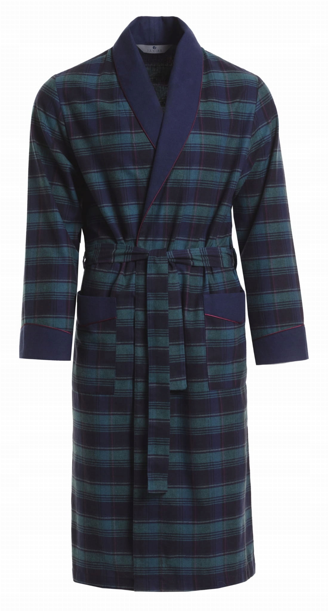 Tenký bavlněný župan s kostkovaným vzorem RE-501 Tmavě modro zelený 1035 S