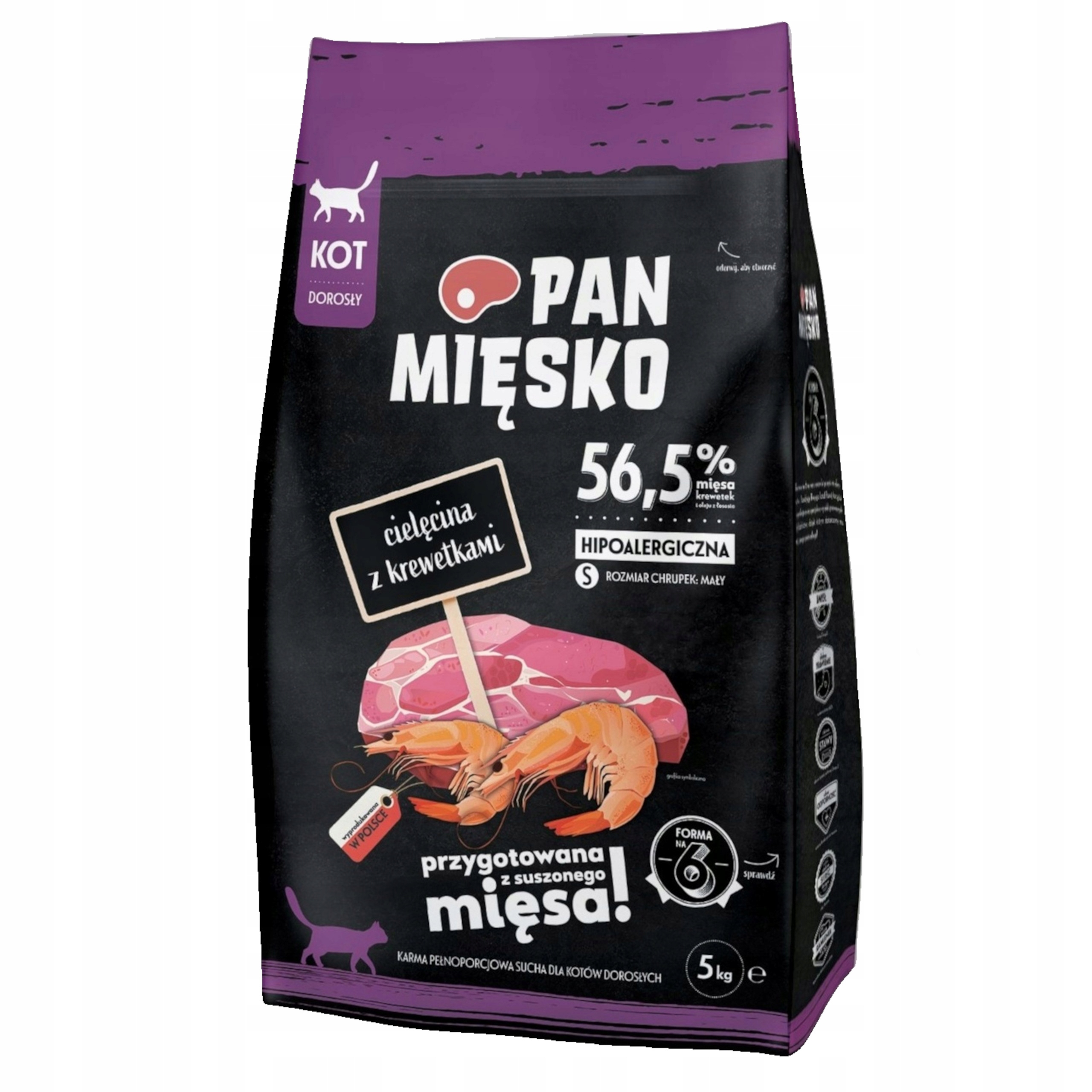 Levně Suché krmivo pro kočky Pan Mięsko Telecí s Krevetami hypoalergenní 5kg S