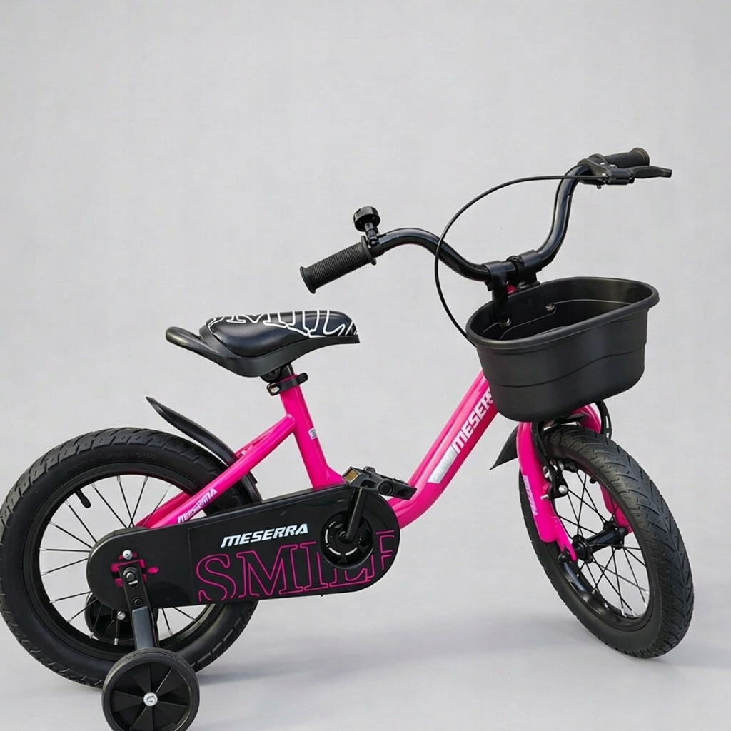 Różowy Dziecięcy Rowerek 12 " Z Kółkami Bocznymi +koszyk+dzwonek