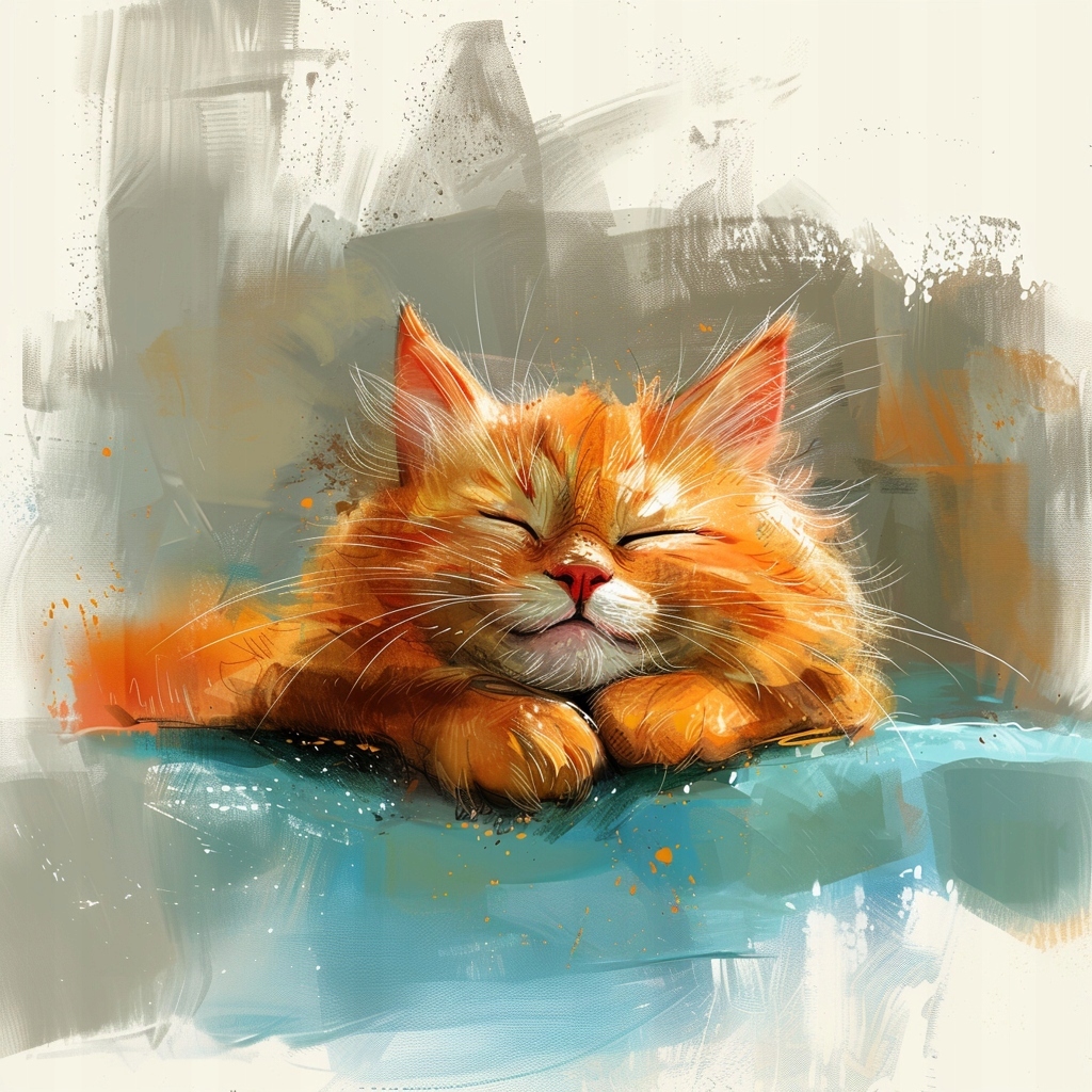 Obraz Na Plátně Canvas Grafika Kresba Rudá Kočka Kotě Sen Úsměv 80x80