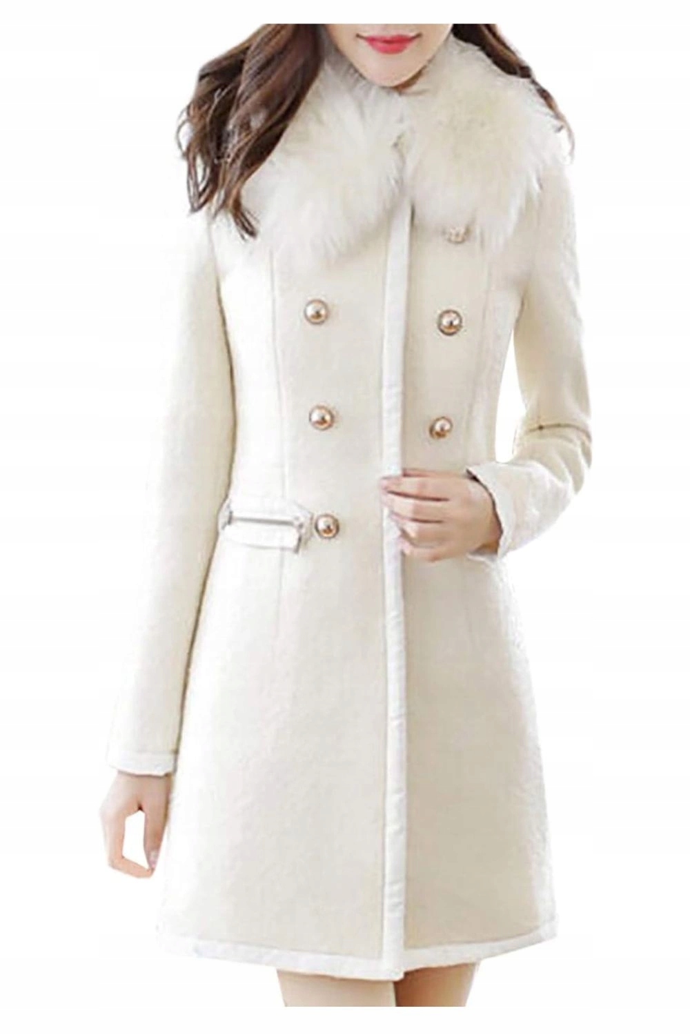 Dámský kabát Rvhswds módní, elegantní, krémový, přiléhavý vel. XXL