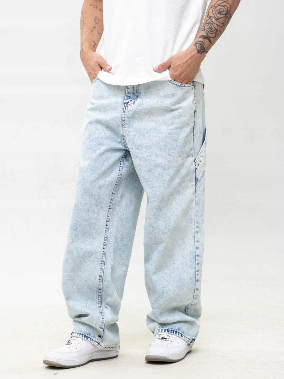 Džínové Kalhoty Baggy Pánské Cargo Sprané Světle modré Jigga XL