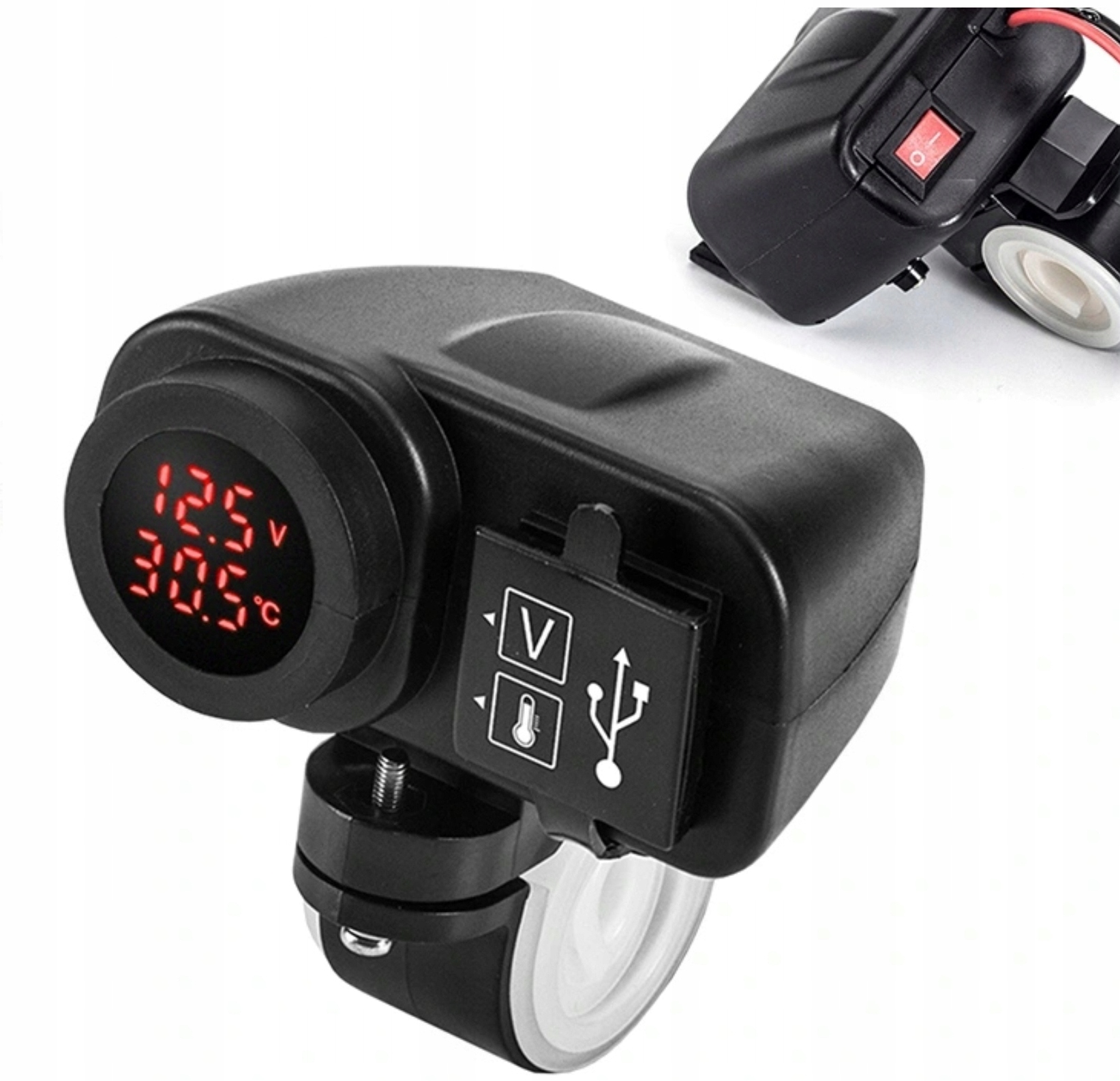 Ładowarka Motocykl Woltomierz Termometr 2x Usb 3w1 Red