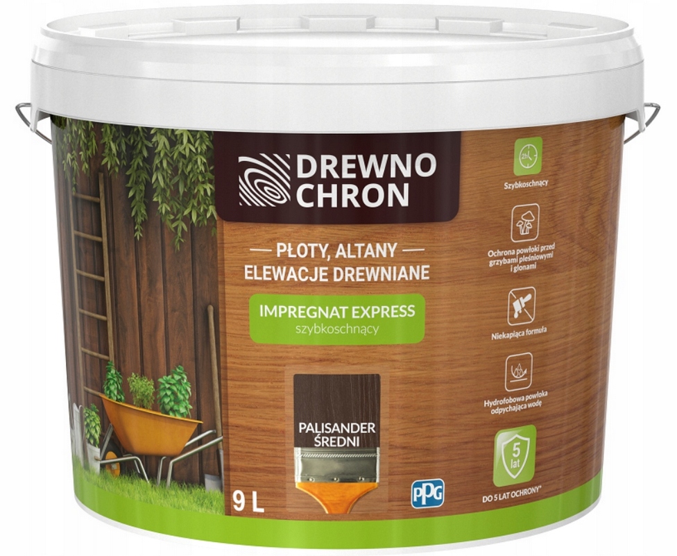 Drewnochron Impregnat do drewna Express szybkoschnący 9l Palisander Średni
