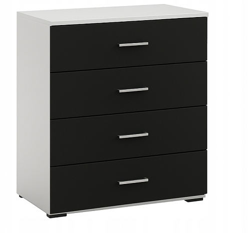 Komoda 80 cm Bielo-čierna do izby, 4 zásuvky, priestranná, veľká, moderná