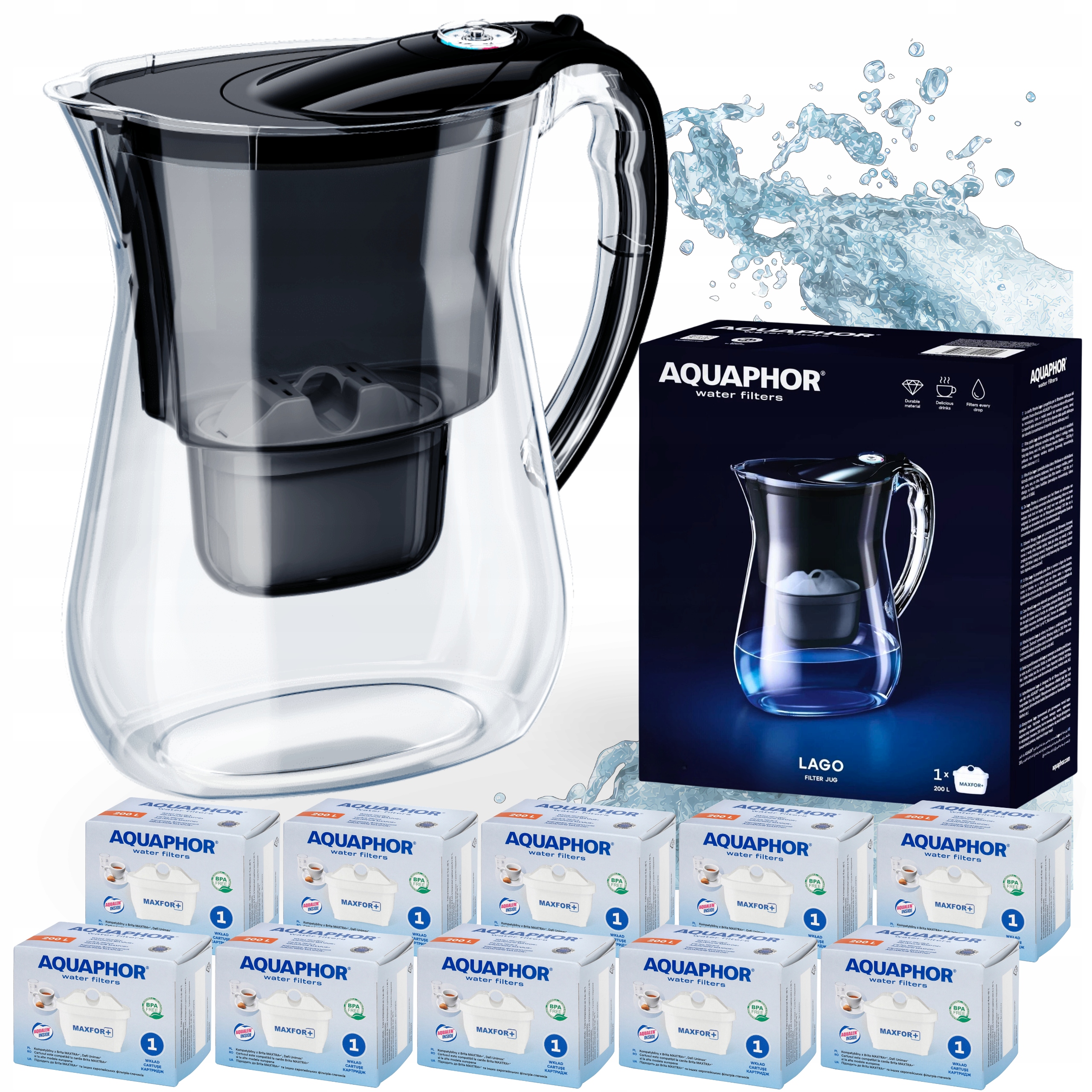 Filtrační konvice na vodu Aquaphor Lago černá 3.8L, 10 náplní Maxfor+