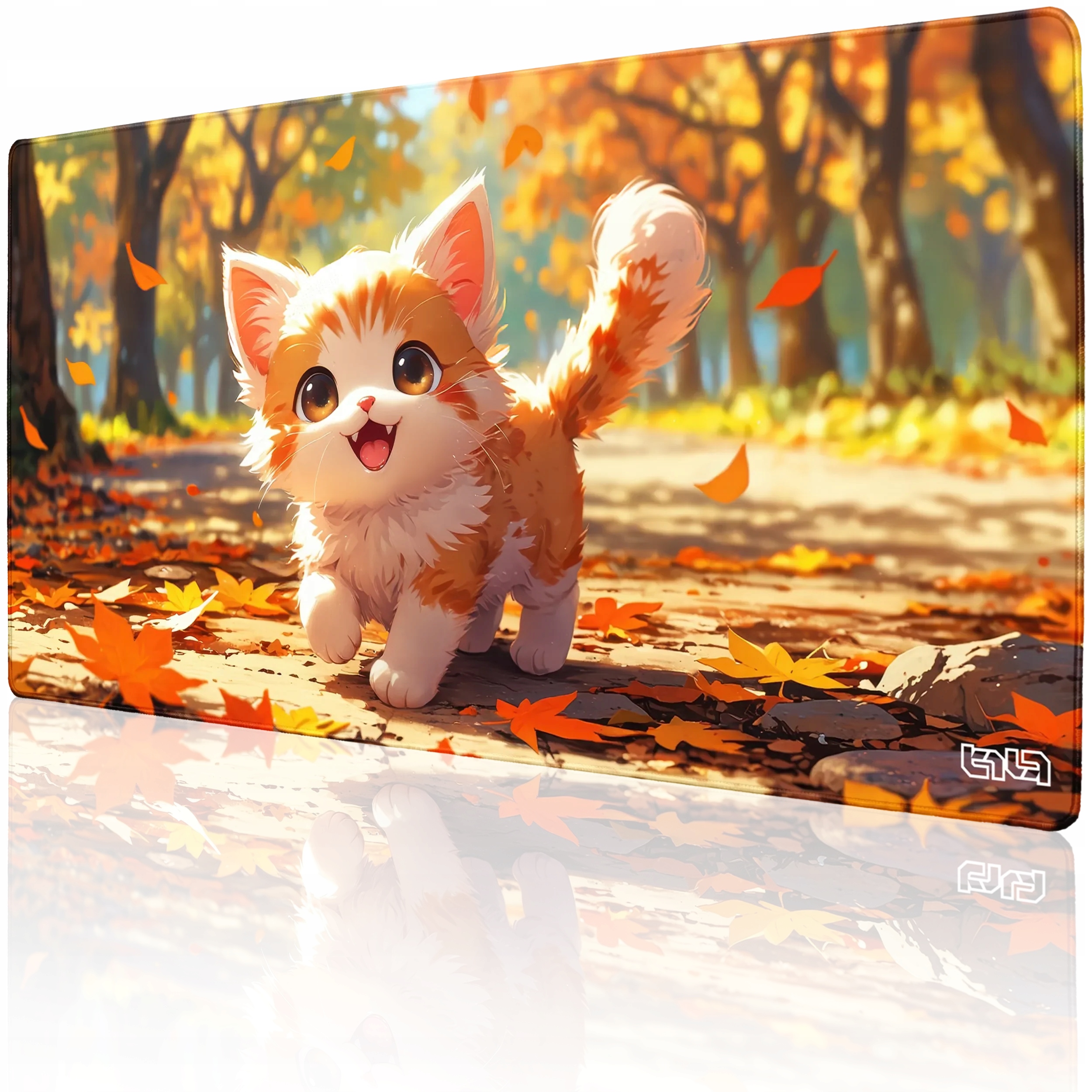 Podkładka Pod Mysz Myszkę Mruczek w Liściach 100x50 Tilt Dla gracza Duża