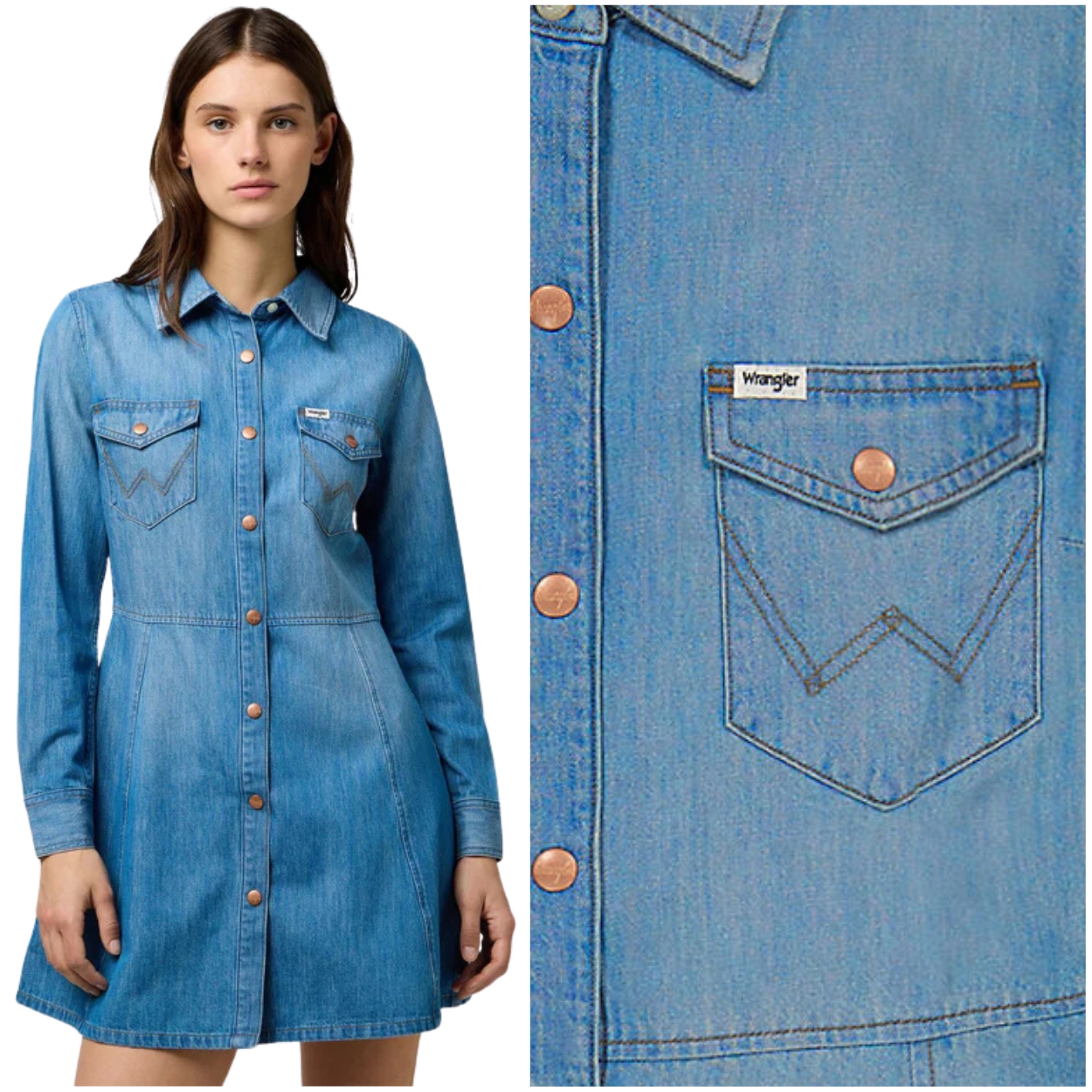 Wrangler Denim Shirt Dress Frost Blue Džíny šaty L