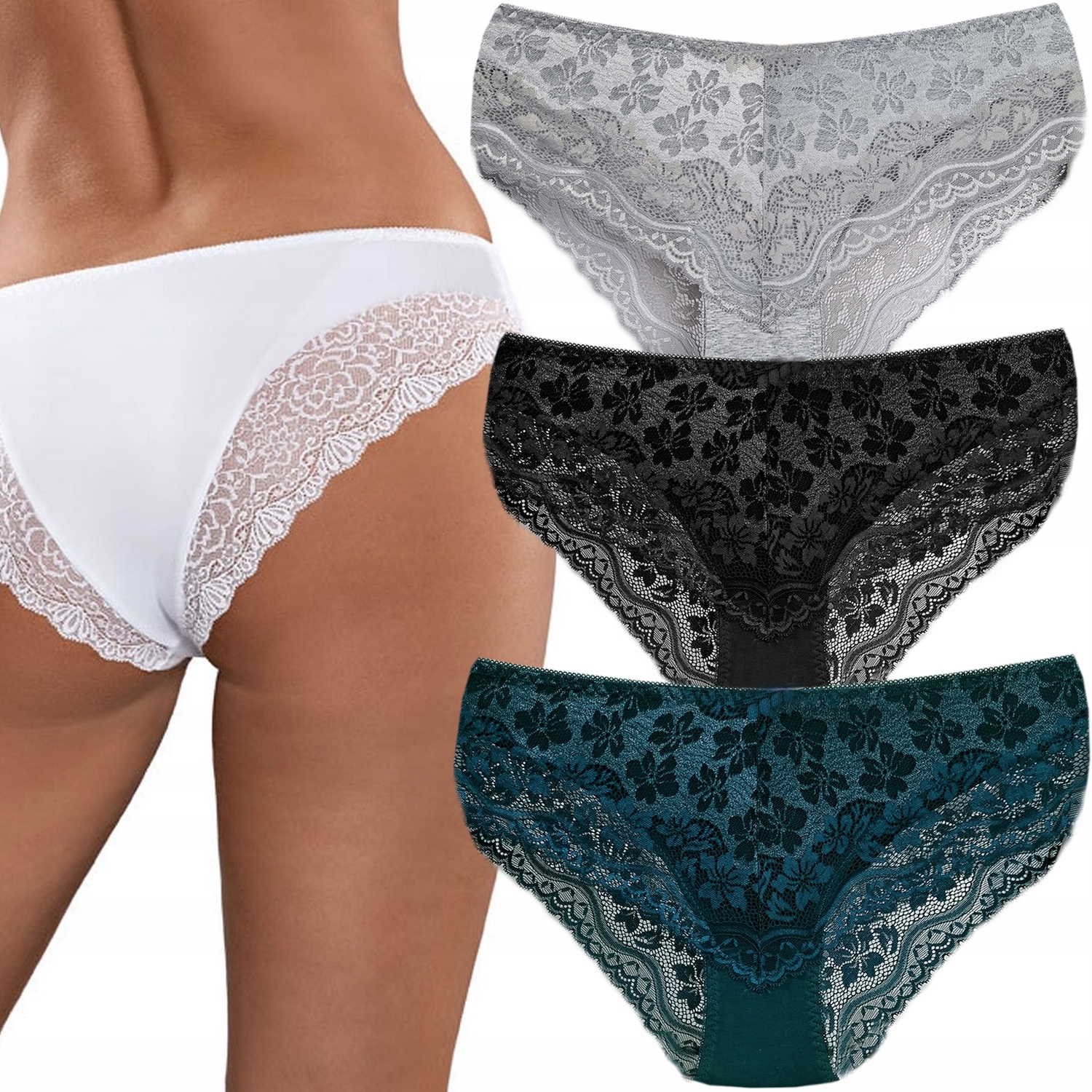 

3x Majtki Koronkowe Figi Bawełniane Jakość 4XL/5XL
