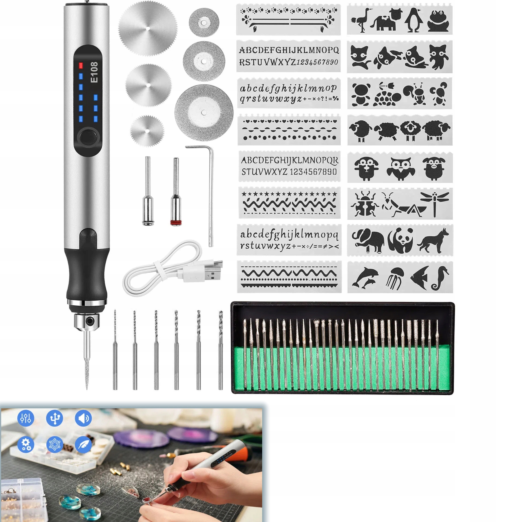 Mini Ręczna Wiertarka Elektryczna Z Wiertłami Jubilerskimi 63SZT