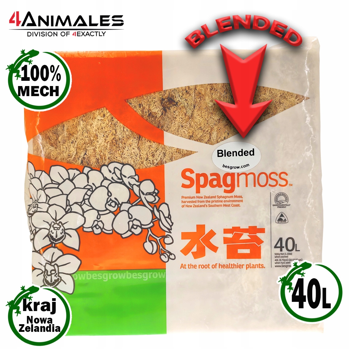Mech Spagmoss rašelinový zakořeňovač Besgrow 40 L 500 g Blended Nový Zéland