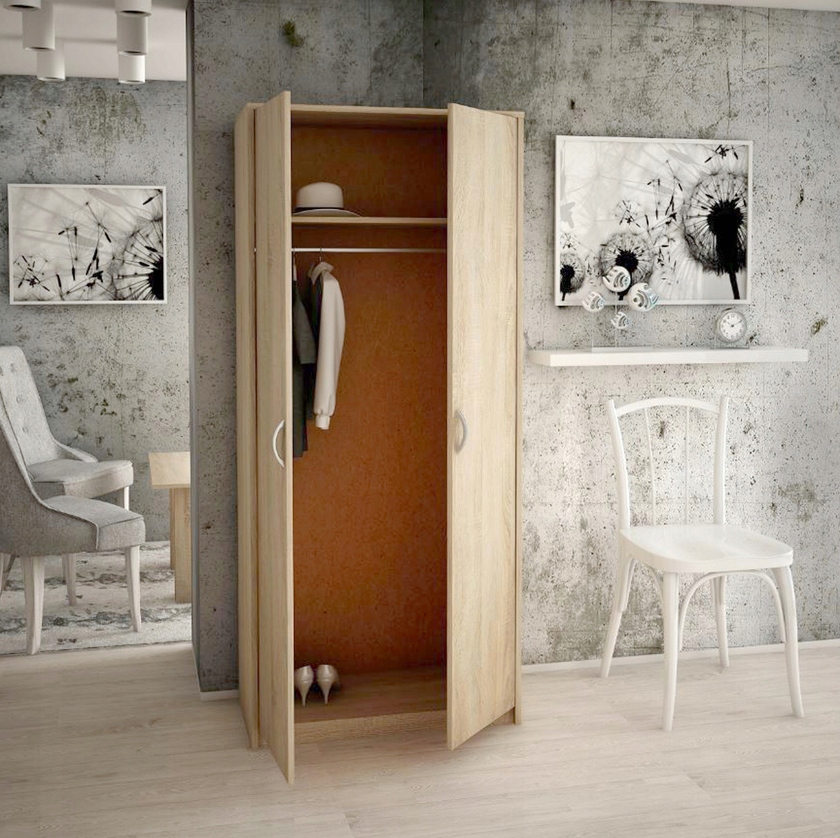 Шкаф для одежды 2D, бар, полка, Дуб сонома ширина мебели 85 см