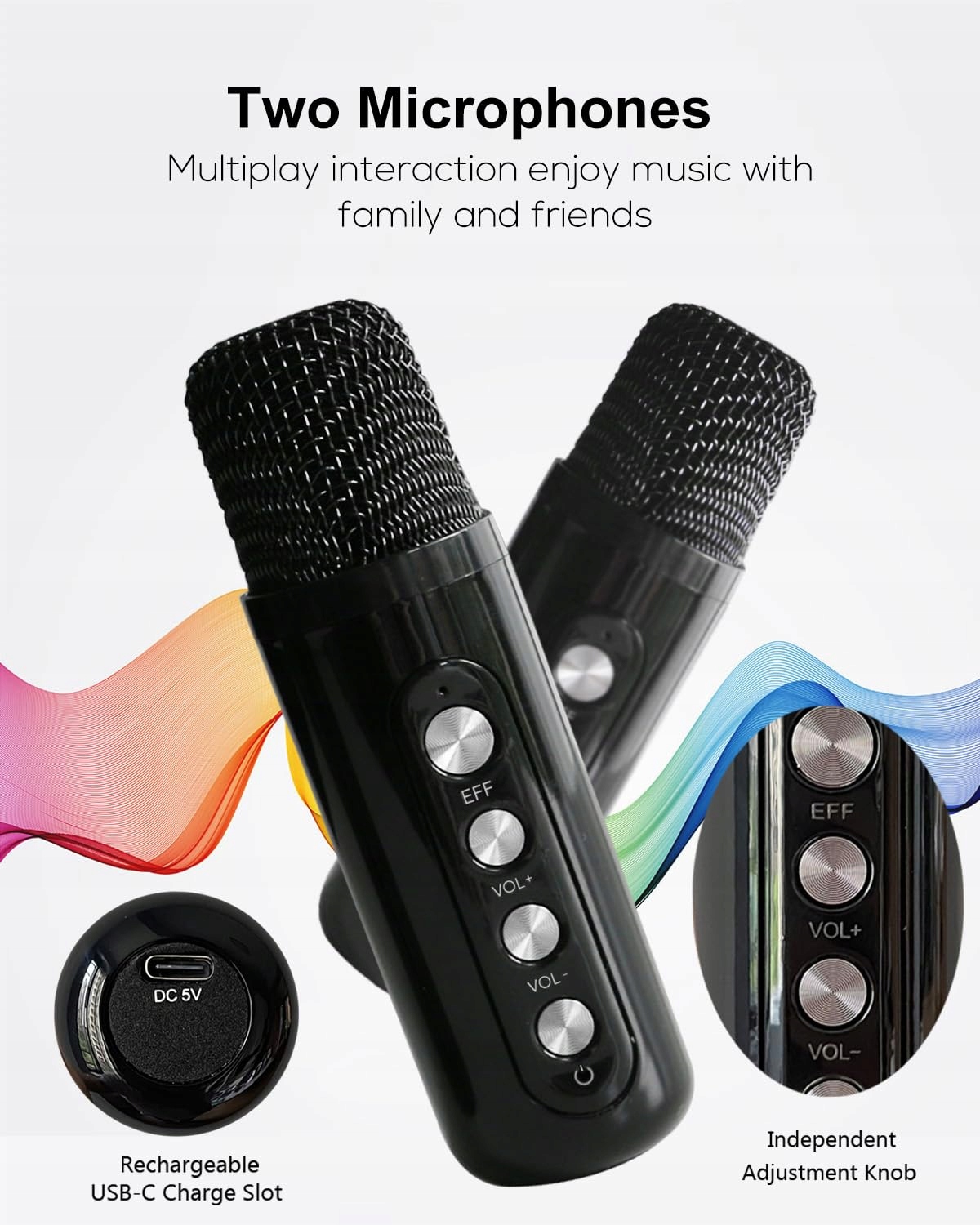 KARAOKE SYSTEM Z 2 MIKROFONAMI Bluetooth Głośnik Dla Dzieci i Dorosłych — miniatura 3