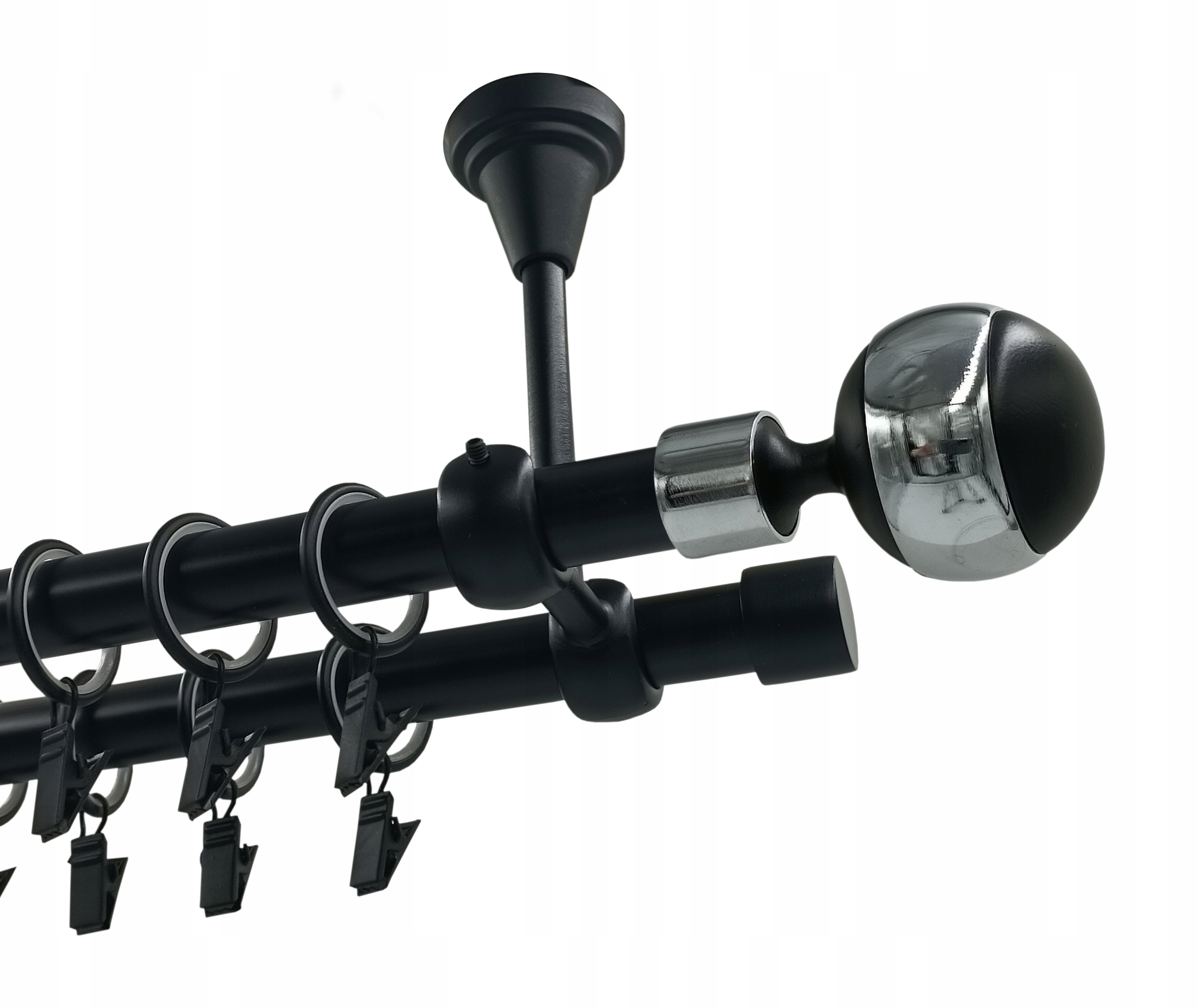 Garnýž dvojitá Kovový Stropní 19+19 Černý Mat 120 cm Kula Black&chrom