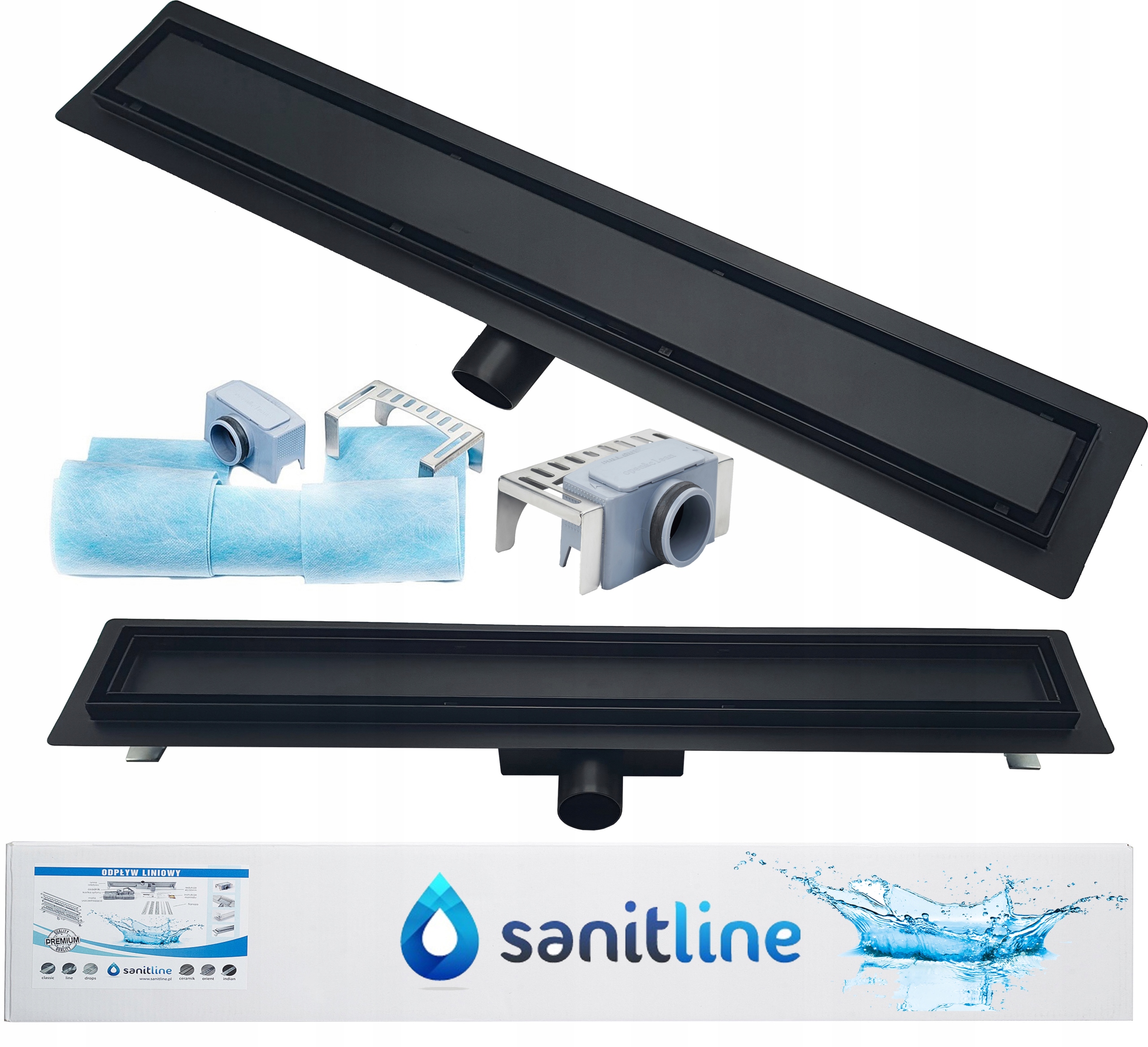 

Sanitline Odpływ Liniowy Czarny Mat 90cm 2W1 Niski
