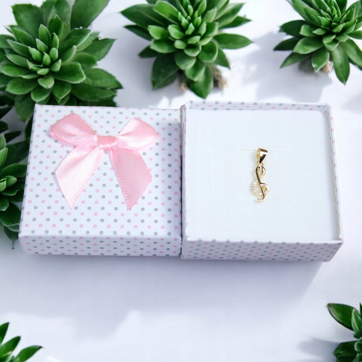 ZAWIESZKA SREBRNA pr 925 pozłacana z cyrkoniami Klucz wiolinowy dla Dzieci Materiał Srebro