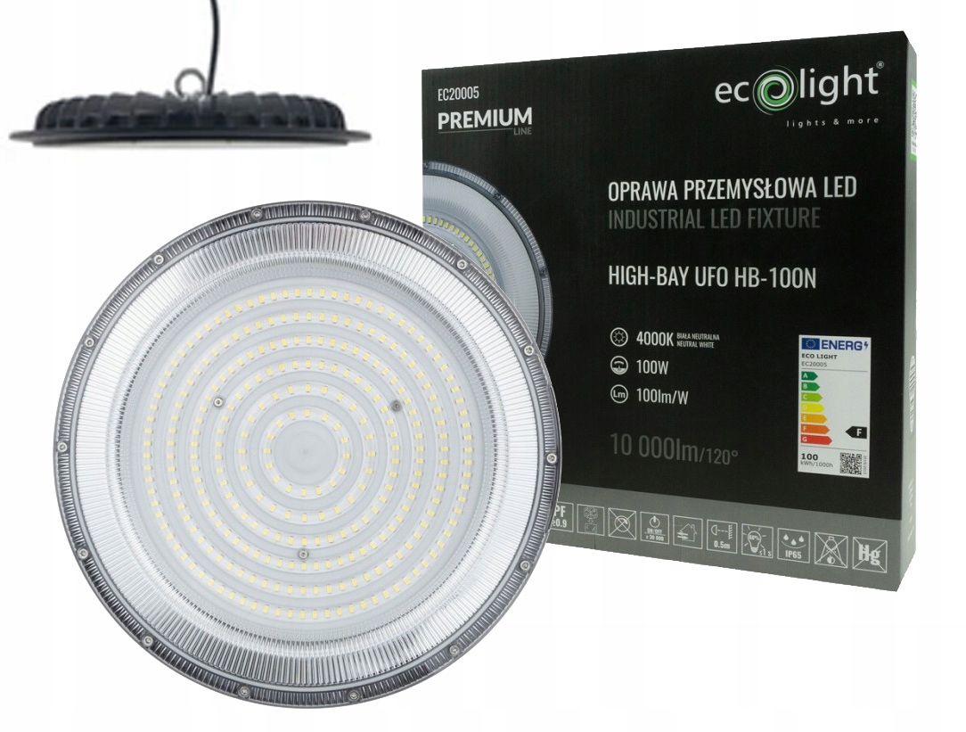 Lampa przemysłowa High Bay Ufo Led 100W IP65 barwa biała Neutralna-Zdjęcie-0