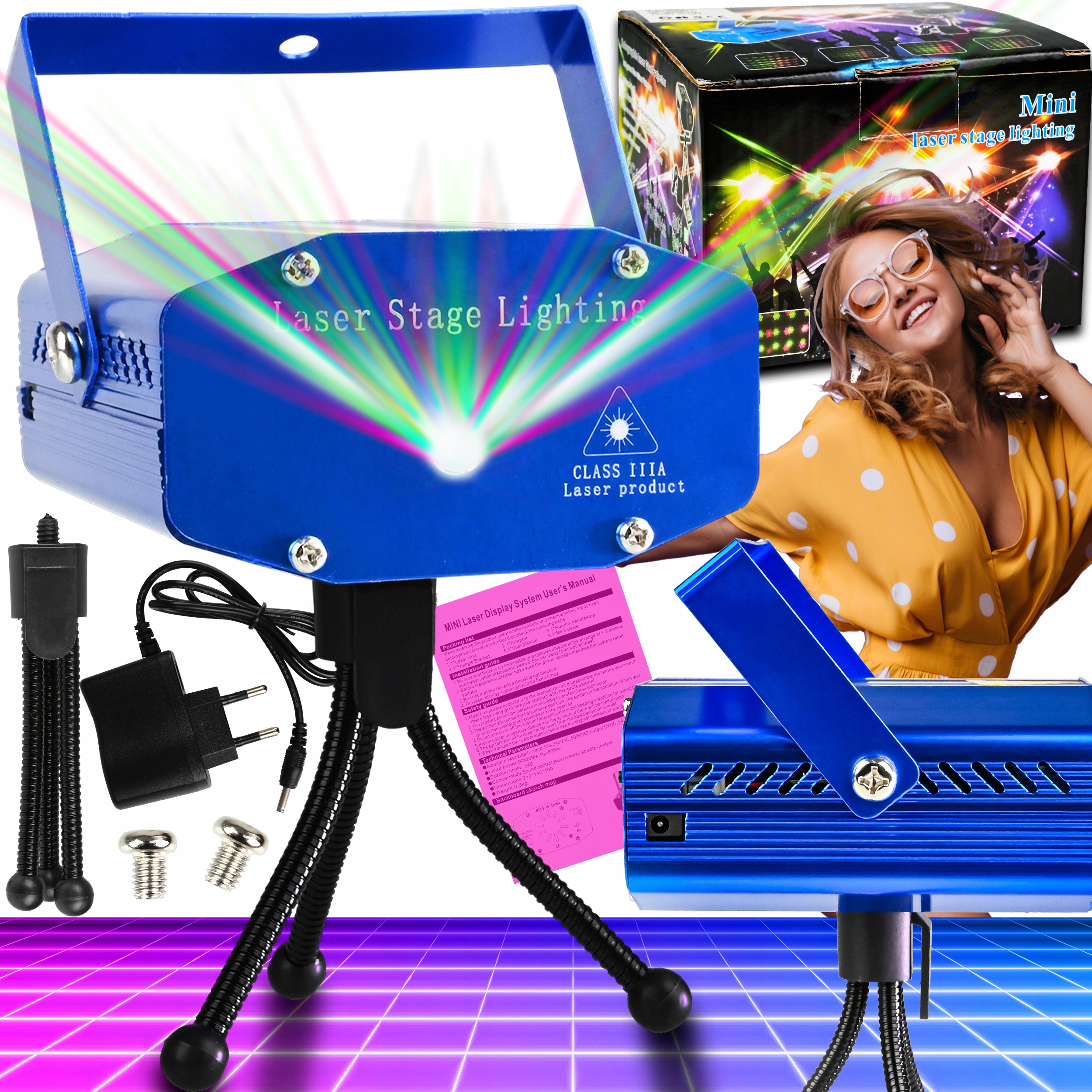 PROJEKTOR LASEROWY DYSKOTEKOWY ŚWIATŁA LED MEGA XL