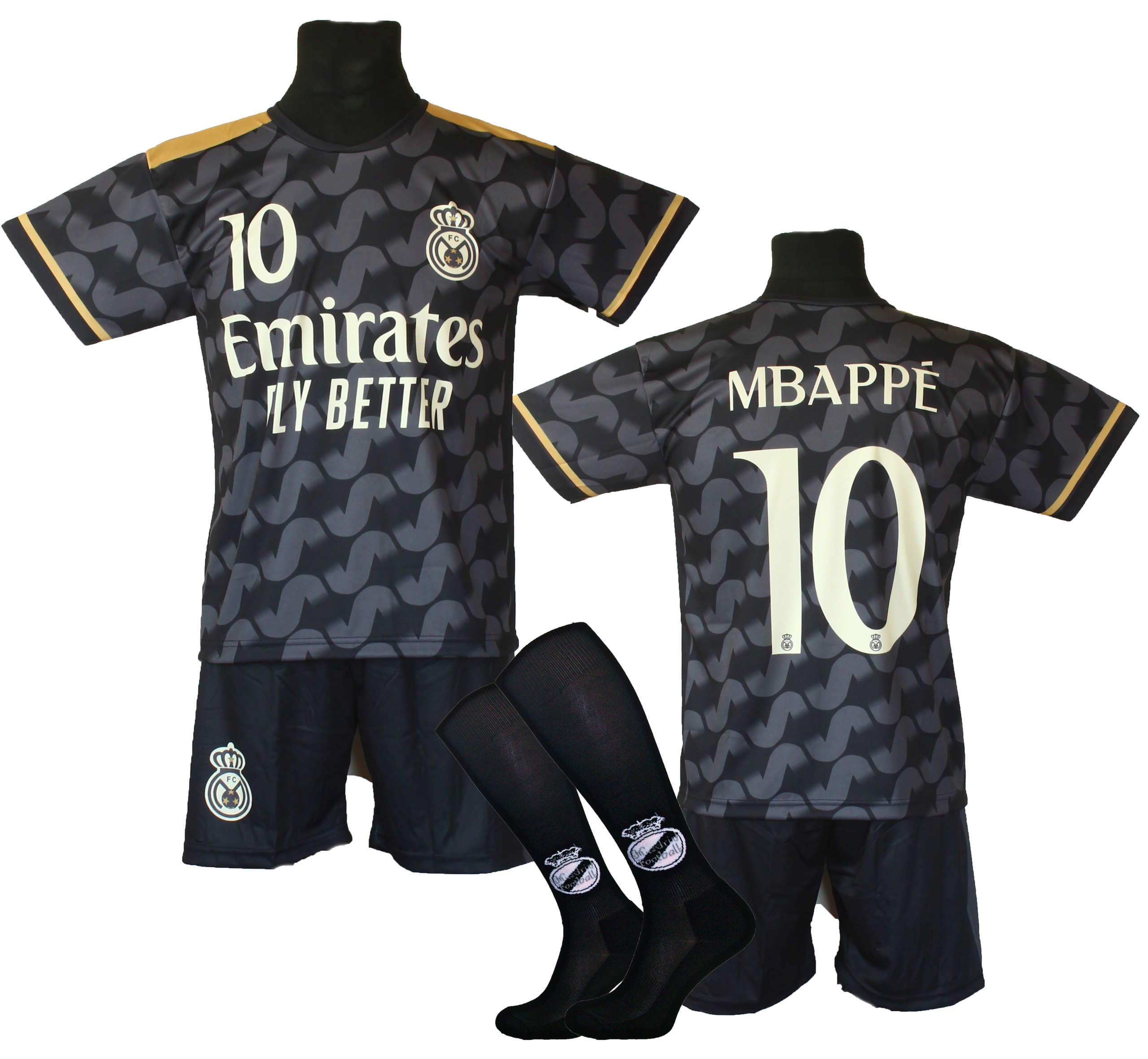 Mbappe czarny komplet strój piłkarski getry Bg 128