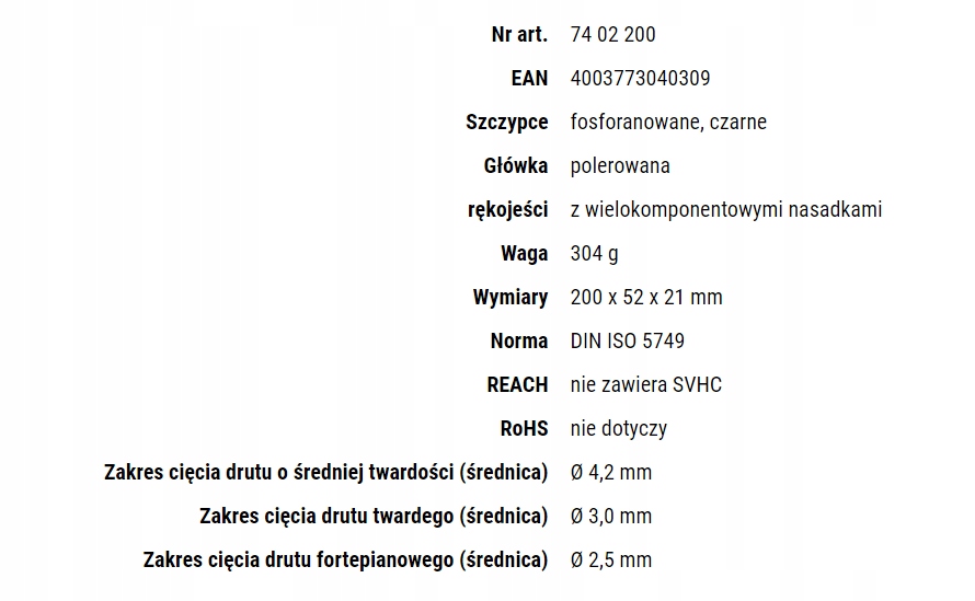 KNIPEX SZCZYPCE TNĄCE BOCZNE 200MM 74 02 200 Długość 200 mm