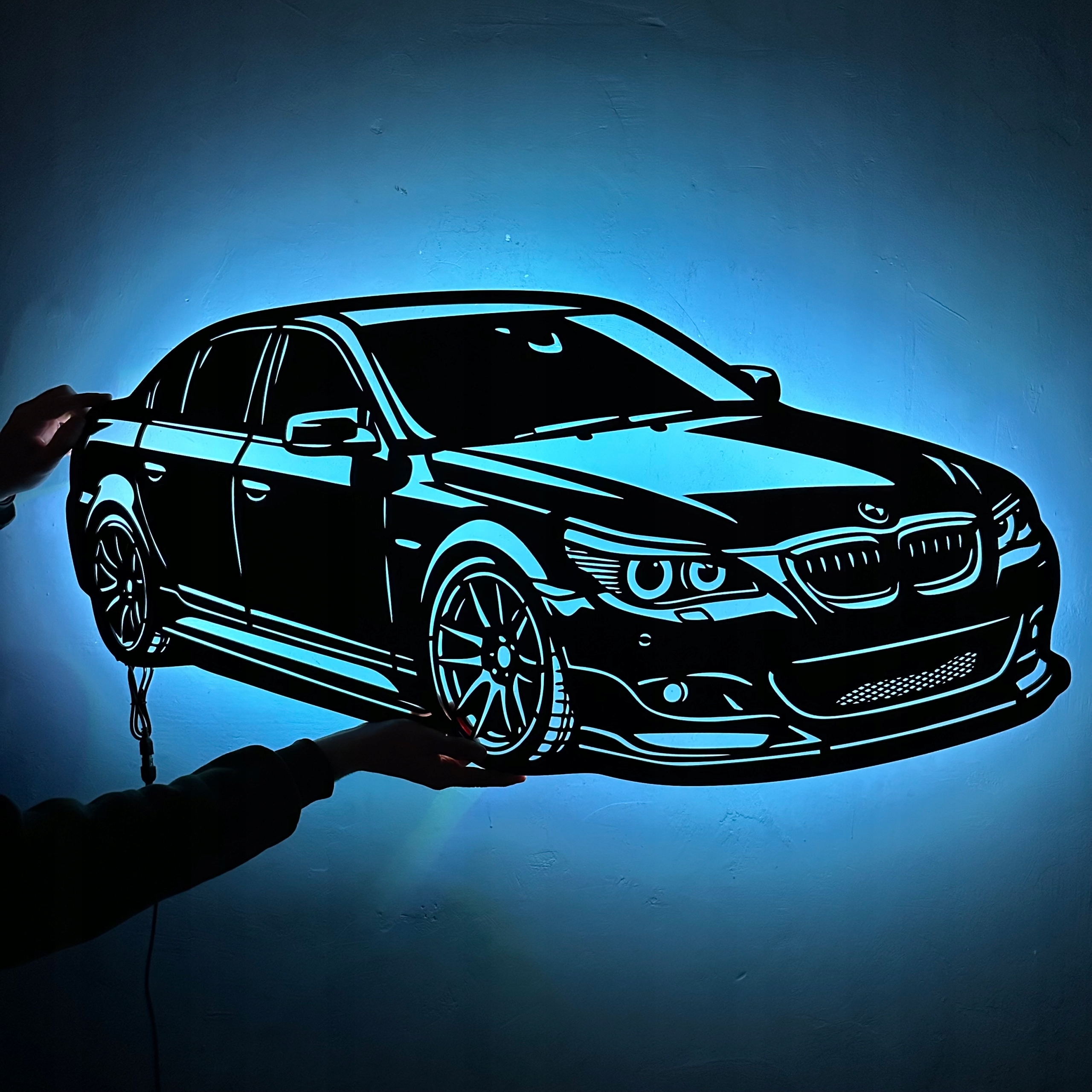 Bmw 5 E60 Dřevěný obraz Noční Lampa Led Dárek Rgb dálkové ovládání
